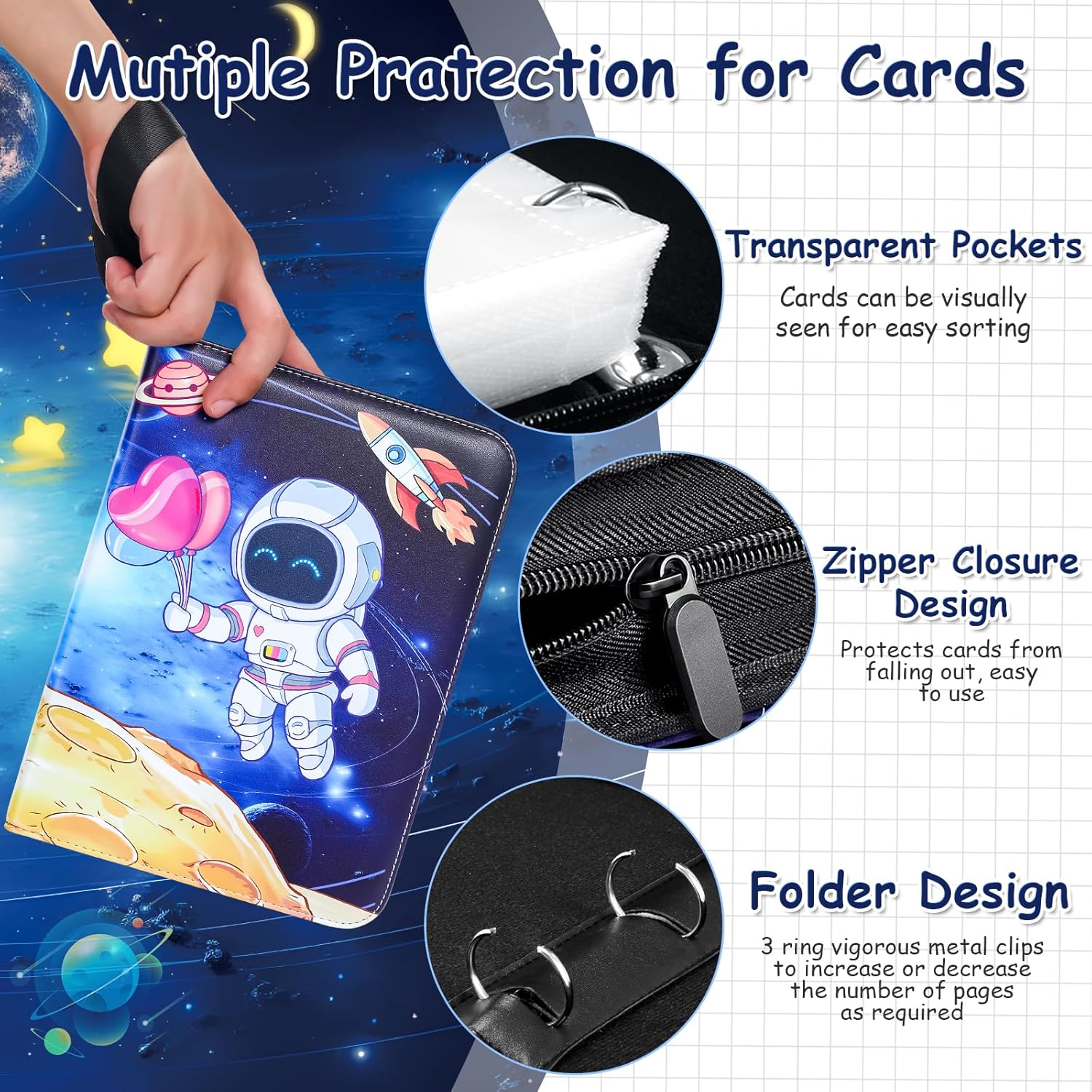 BRHE Carpeta de tarjetas con 4 bolsillos, 504 bolsillos con 63 fundas extraíbles para tarjetas de juego, coleccionista de tarjetas intercambiables,