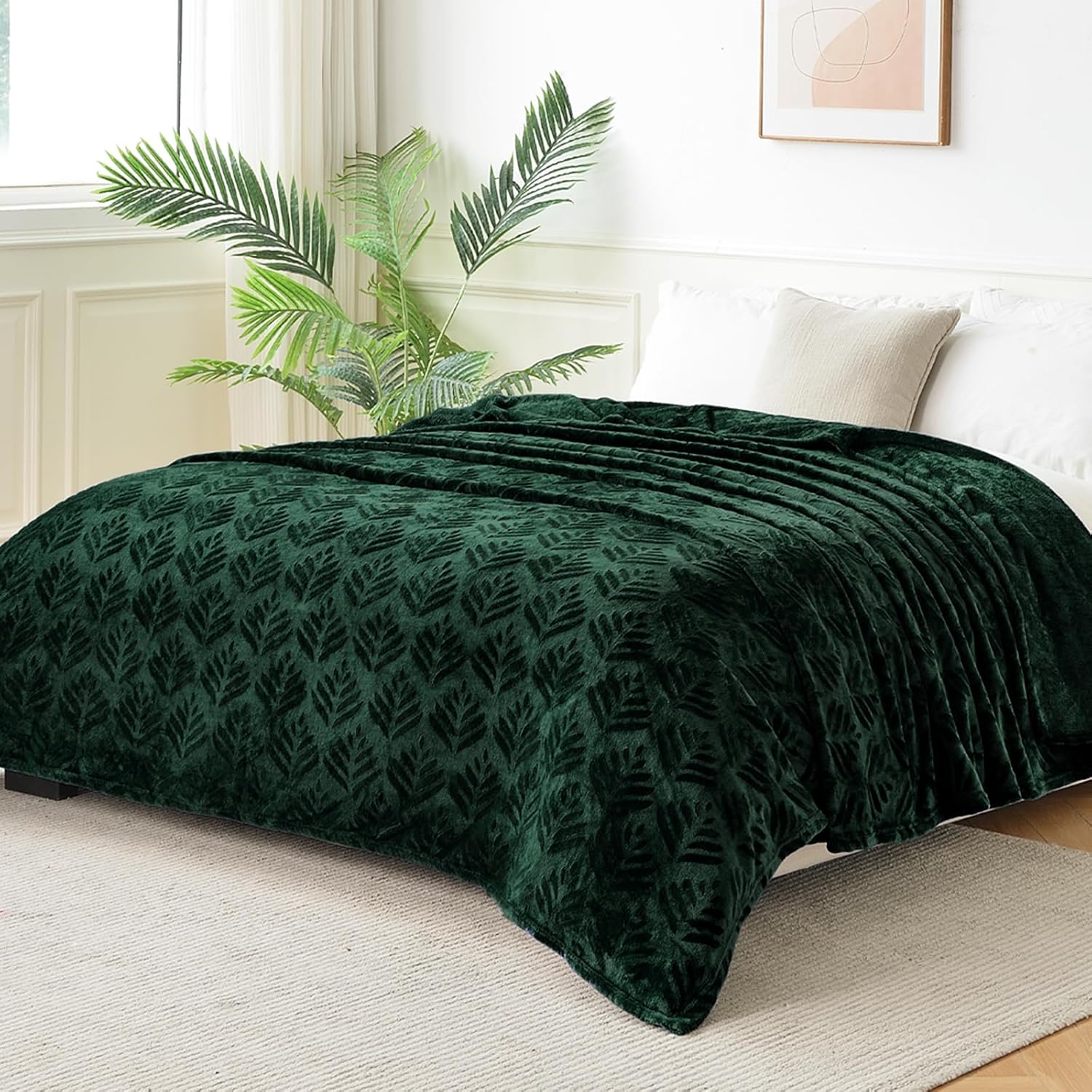 Exclusivo Mezcla Manta de forro polar para sofá, mantas súper suaves y cálidas para otoño e invierno, manta mullida y ligera, color verde bosque, 50