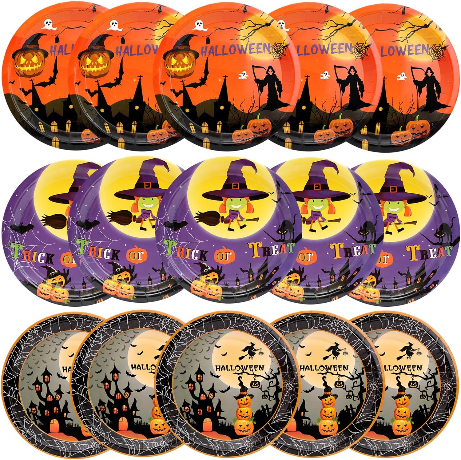 Suministros para fiesta de Halloween, juego de platos de papel de truco o trato, 60 platos de Halloween de 9 pulgadas para decoraciones de fiesta de