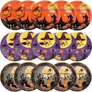 Suministros para fiesta de Halloween, juego de platos de papel de truco o trato, 60 platos de Halloween de 9 pulgadas para decoraciones de fiesta de Suministros para fiesta de Halloween, juego de platos de papel de truco o trato, 60 platos de Halloween de 9 pulgadas para decoraciones de fiesta de