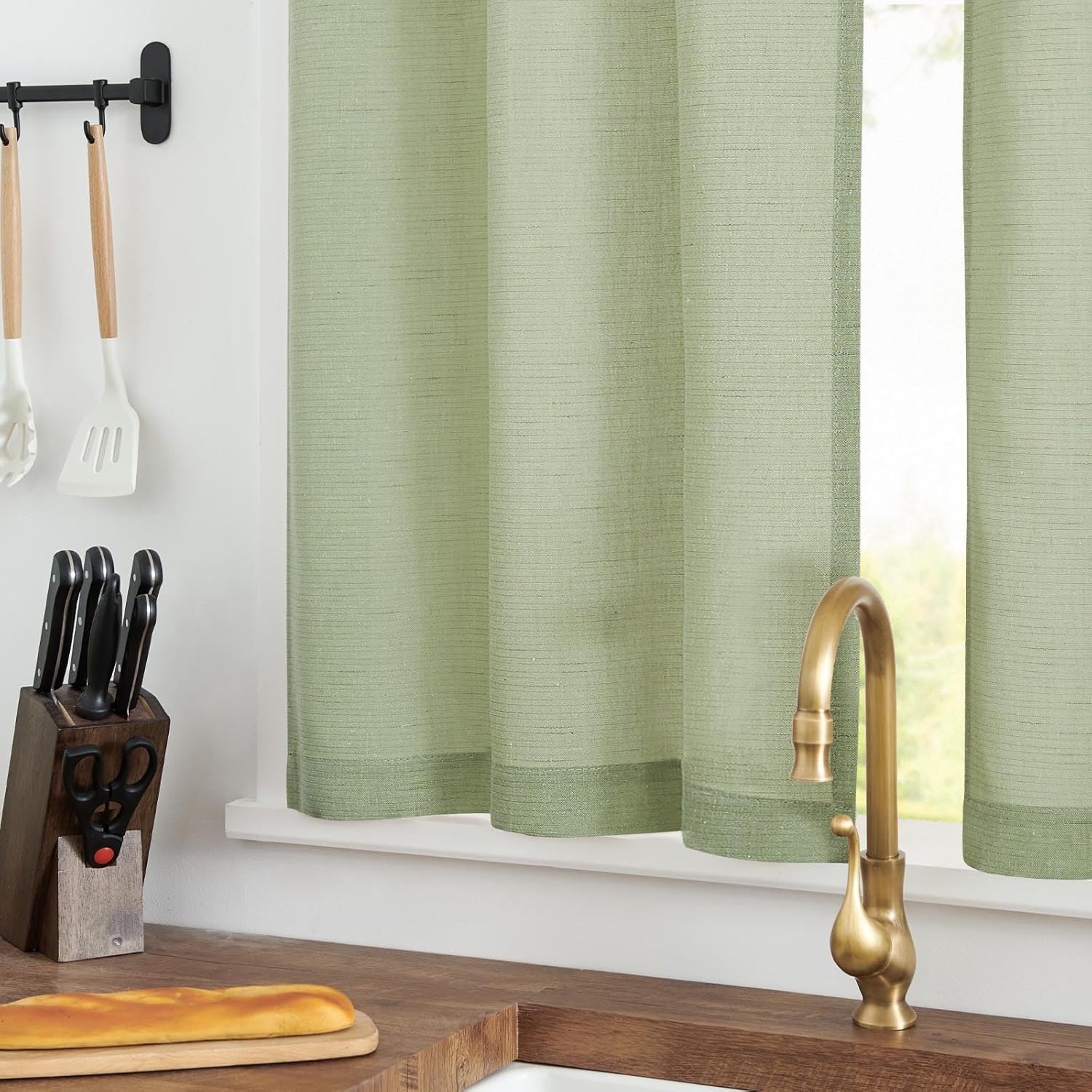 JINCHAN Cortinas de cocina de lino de 24 pulgadas, cortinas de café de granja para filtrar la luz, cortinas de lino rústico con bolsillo para barra,