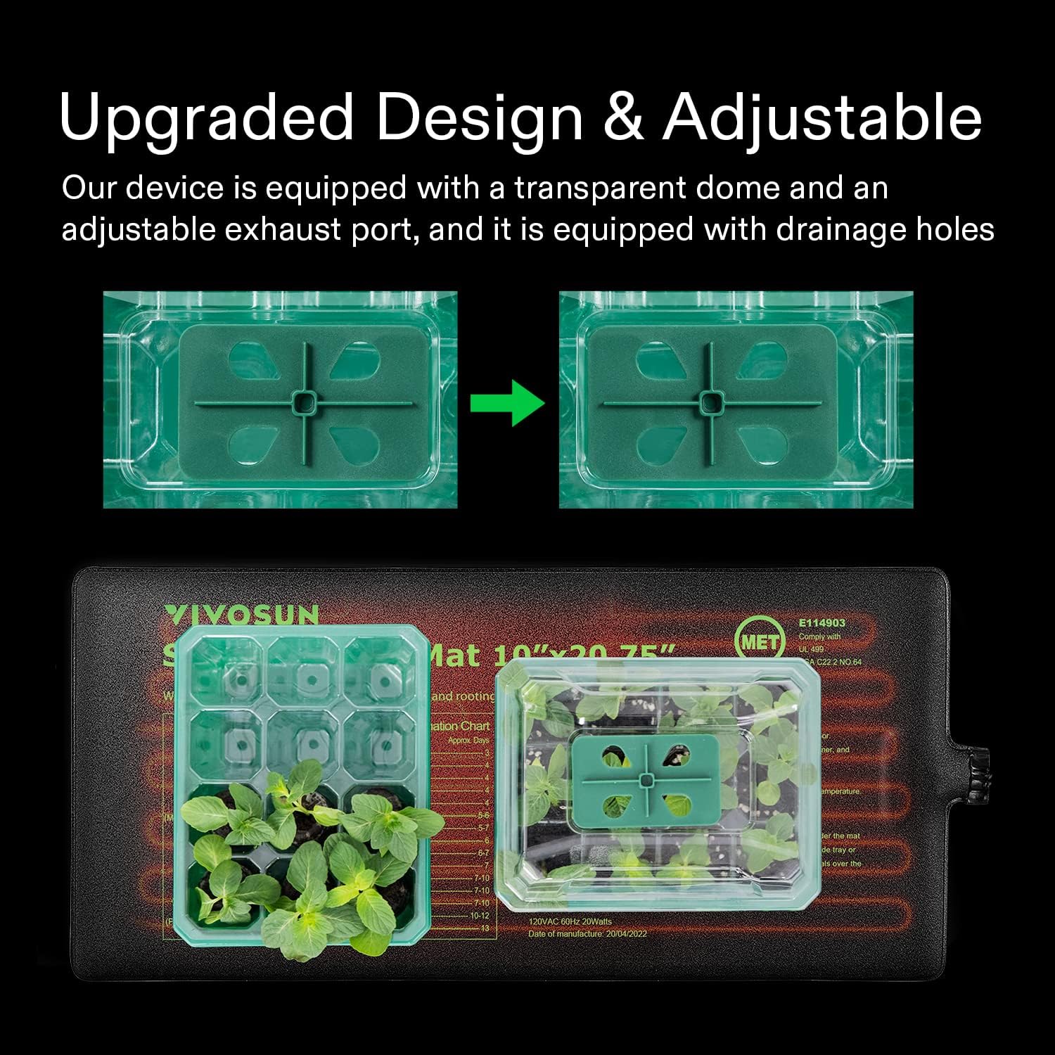 VIVOSUN Paquete de 6 bandejas de inicio de semillas con tapete térmico de plántulas de 10 x 20.75 pulgadas, controlador de temperatura de pantalla