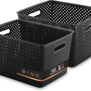 BINO Cesta de almacenamiento de plástico XL – Negro THE PLAIT COLLECTION Almacenamiento multiusos Duradero, apto para cajones y gabinetes BINO Cesta de almacenamiento de plástico XL – Negro THE PLAIT COLLECTION Almacenamiento multiusos Duradero, apto para cajones y gabinetes