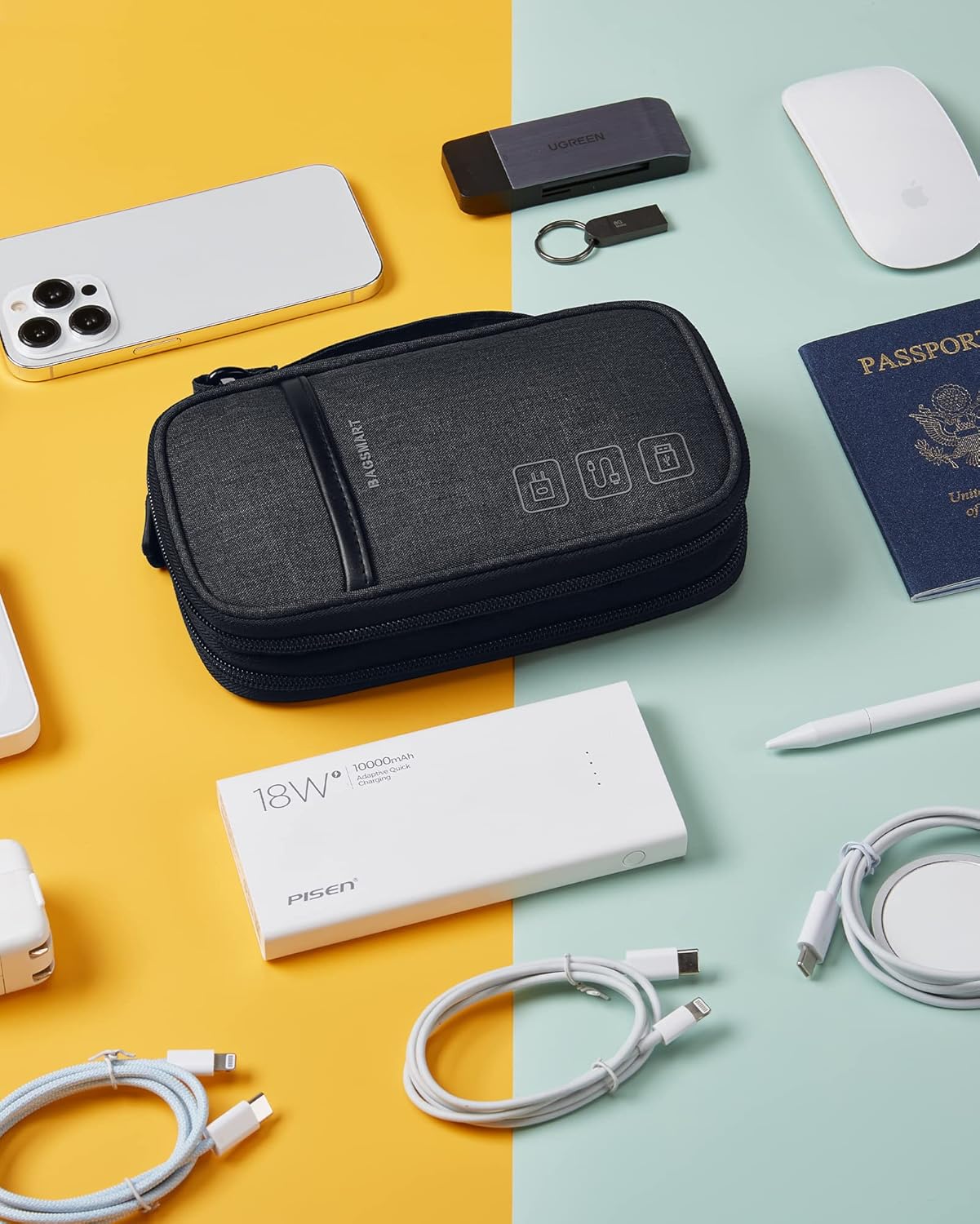BAGSMART Organizador de cables de viaje, organizador de cables de viaje, organizador electrónico, funda de viaje, artículos esenciales de viaje para