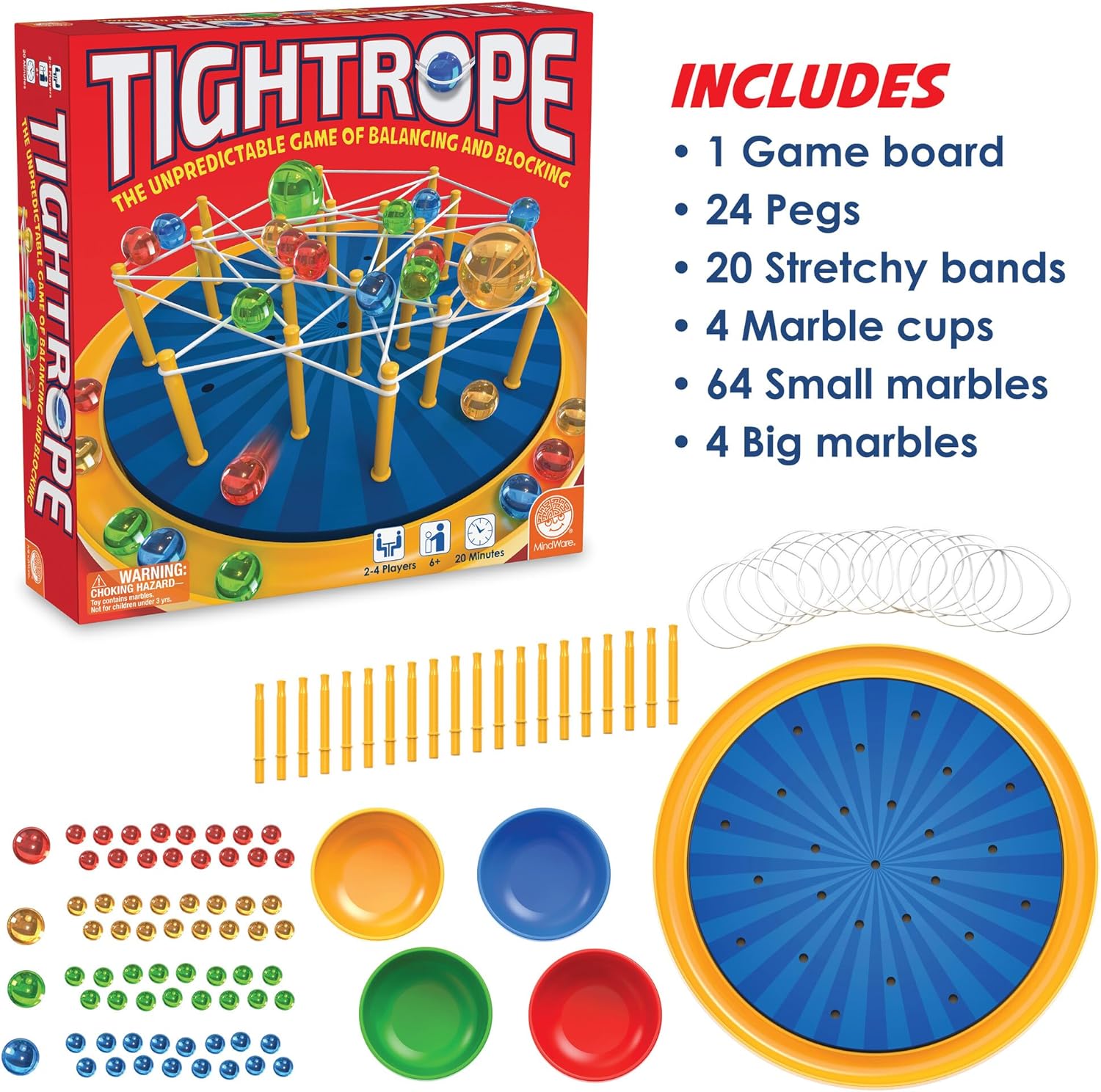 MindWare Juego de mesa de estrategia de cuerda apretada, diversión para aulas, 2-4 jugadores, tiempo de juego de 20 minutos, a partir de 6 años