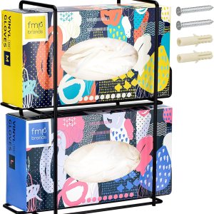 FMP Brands Soporte doble para guantes para montaje en pared, soporte de caja de guantes desechables para servilletas, organizador de metal duradero FMP Brands Soporte doble para guantes para montaje en pared, soporte de caja de guantes desechables para servilletas, organizador de metal duradero