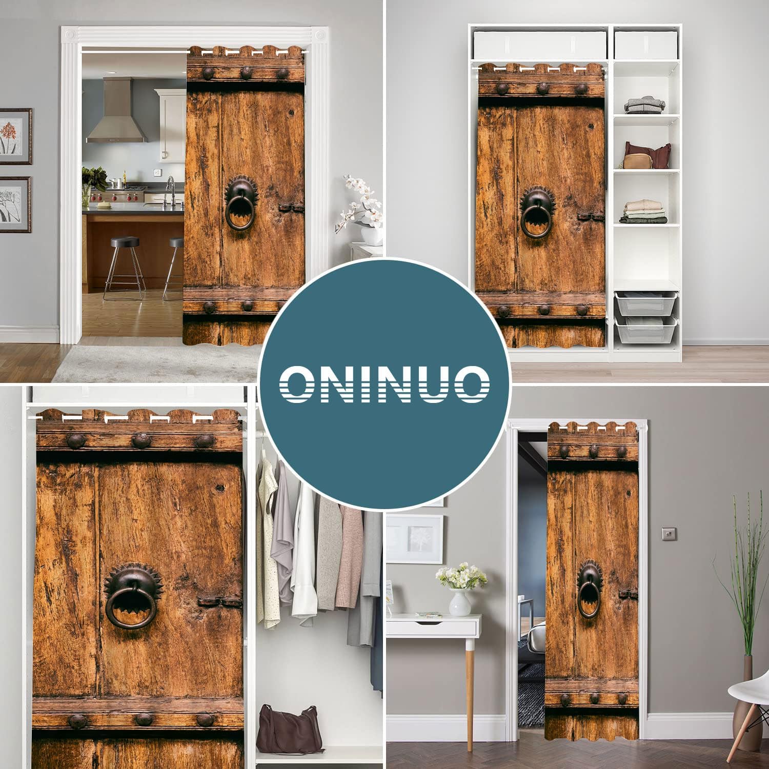 Cortinas opacas de madera para puertas, diseño de granero, estilo rural, para armario de dormitorio de niños, con ojales, aislamiento térmico,