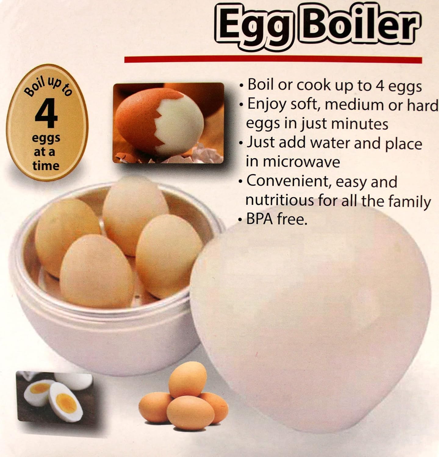 Huevos duros o blandos para microondas, sin BPA, para cocinar hasta 4 huevos en minutos, de grado alimenticio