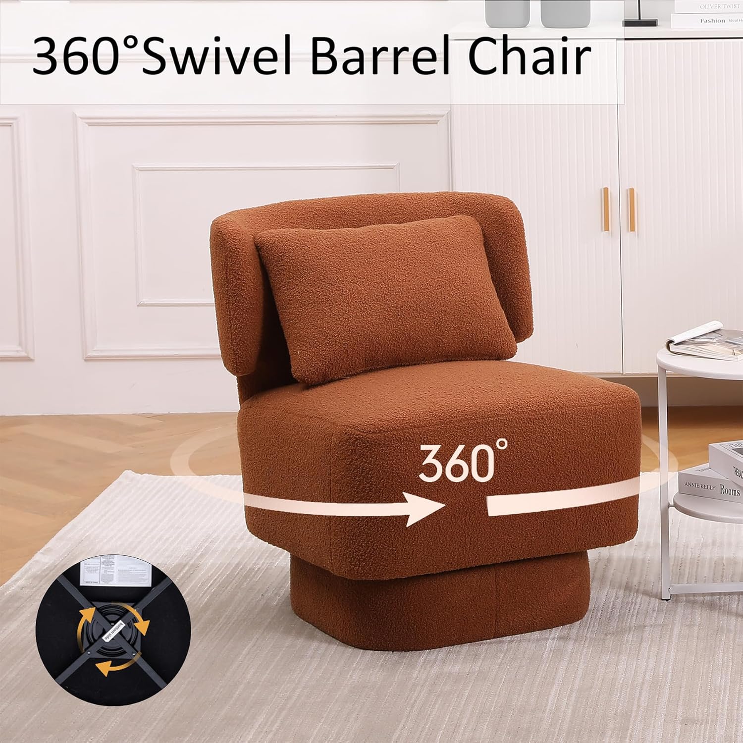 Silla giratoria de barril de 360 grados, silla giratoria de tela de peluche tapizada con almohada, moderna silla decorativa sin brazos para