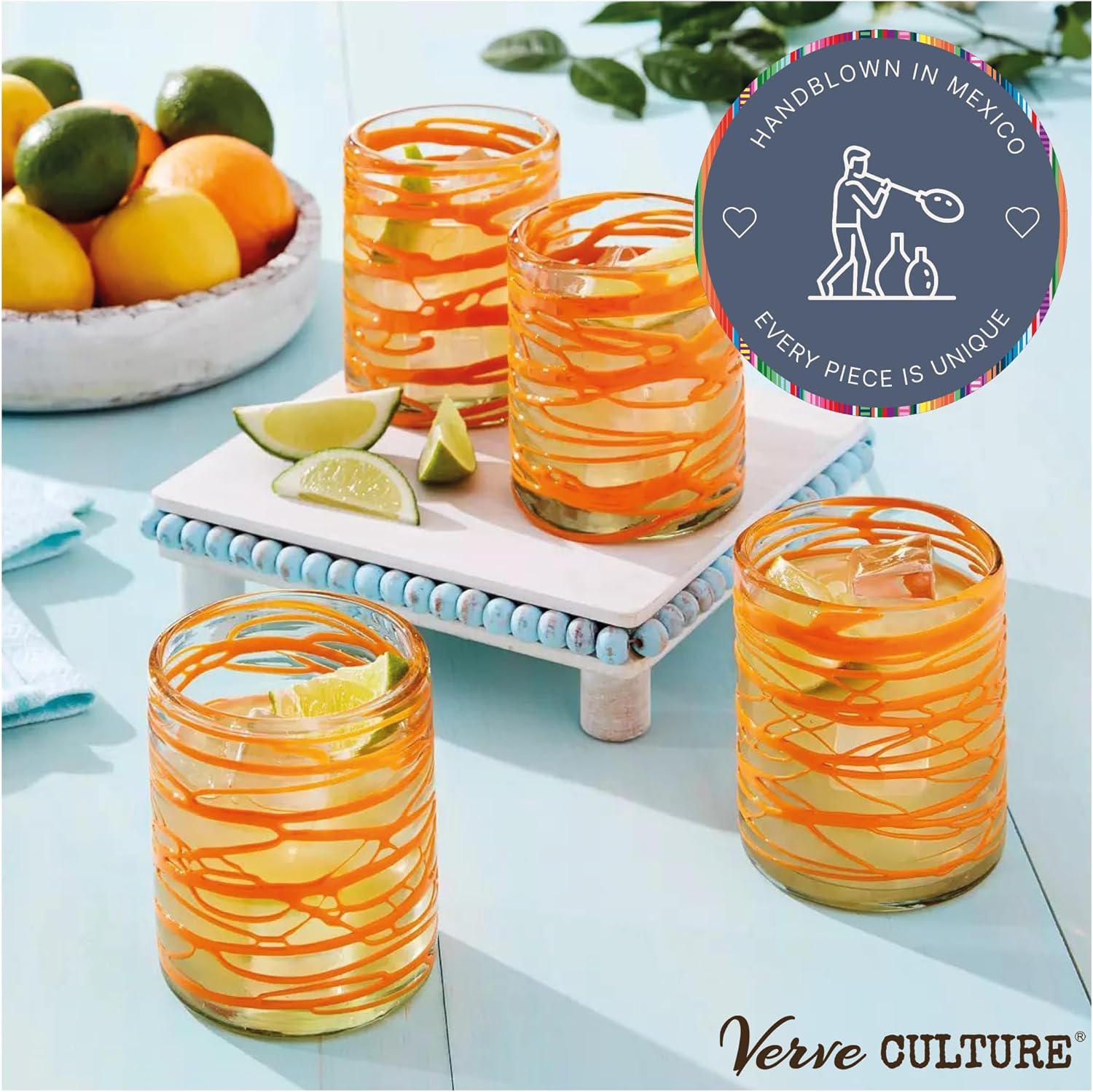 Verve CULTURE Paquete de cristalería mexicana soplada a mano – Naranja