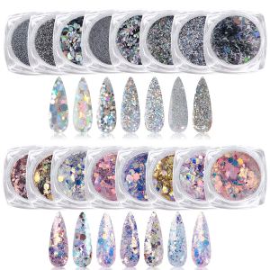 Lentejuelas holográficas con purpurina para uñas, 16 cajas de suministros de arte de uñas, copos 3D, polvo acrílico brillante, polvo plateado, Lentejuelas holográficas con purpurina para uñas, 16 cajas de suministros de arte de uñas, copos 3D, polvo acrílico brillante, polvo plateado,