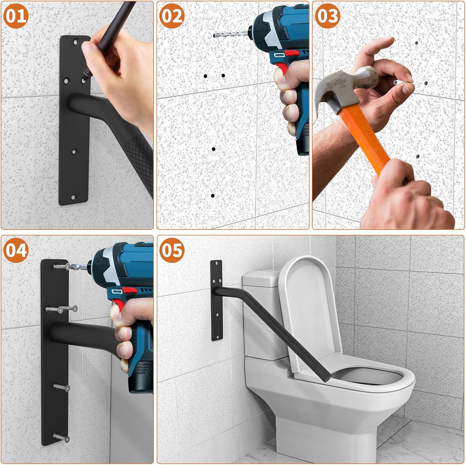 ZUEXT – Barandilla negra de 16 pulgadas con agarre moleteado antideslizante, barandilla de mano de acero inoxidable para montaje en pared, barra de
