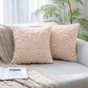 MIULEE Paquete de 2 fundas de almohada decorativas románticas de gasa con diseño de rosas, fundas de almohada cuadradas sólidas para sofá y MIULEE Paquete de 2 fundas de almohada decorativas románticas de gasa con diseño de rosas, fundas de almohada cuadradas sólidas para sofá y