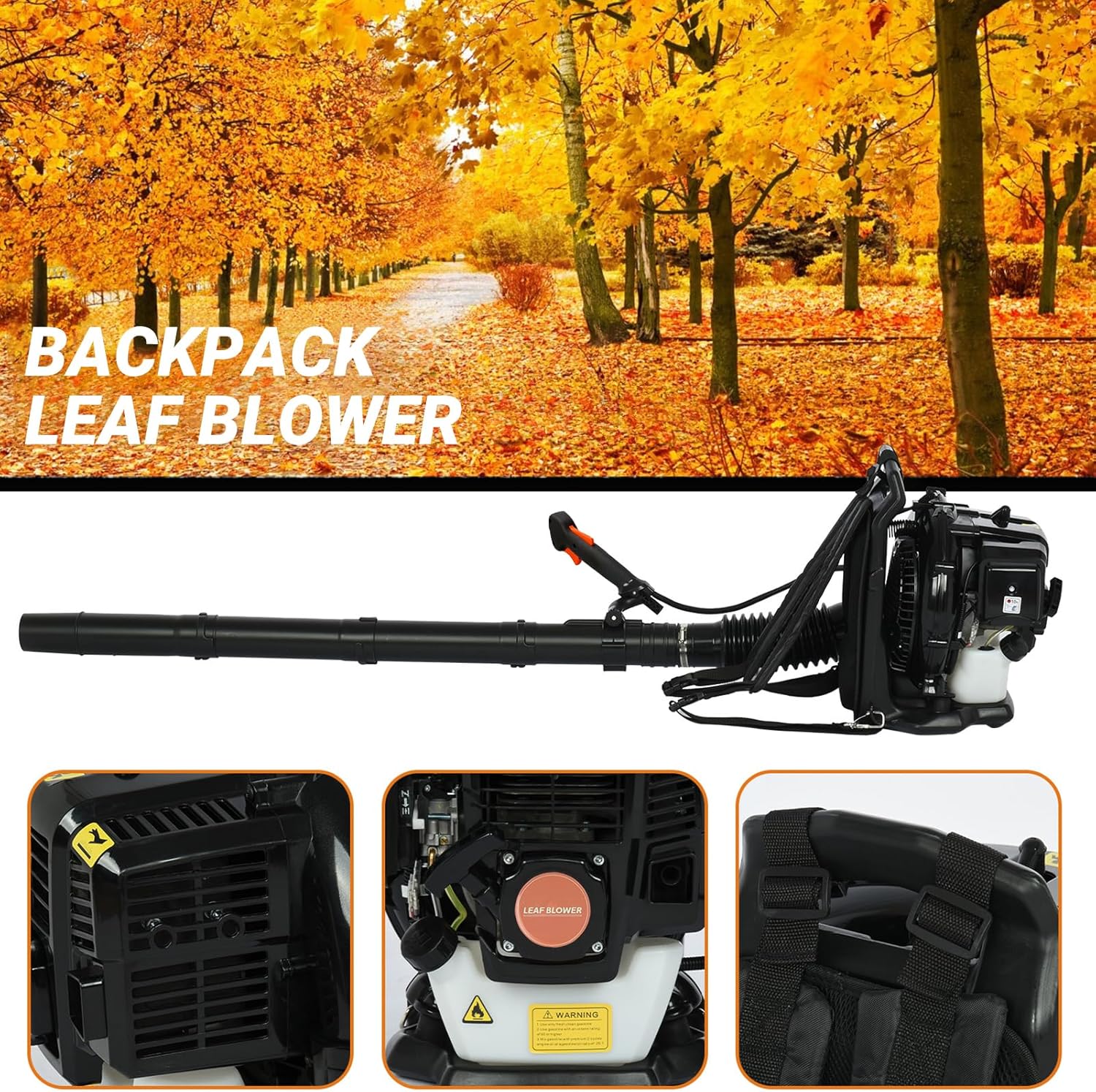 Soplador de hojas de 52CC 550CFM de un solo cilindro, refrigerado por aire, 1.7 HP, soplador de hojas de dos tiempos, ideal para remoción de nieve y