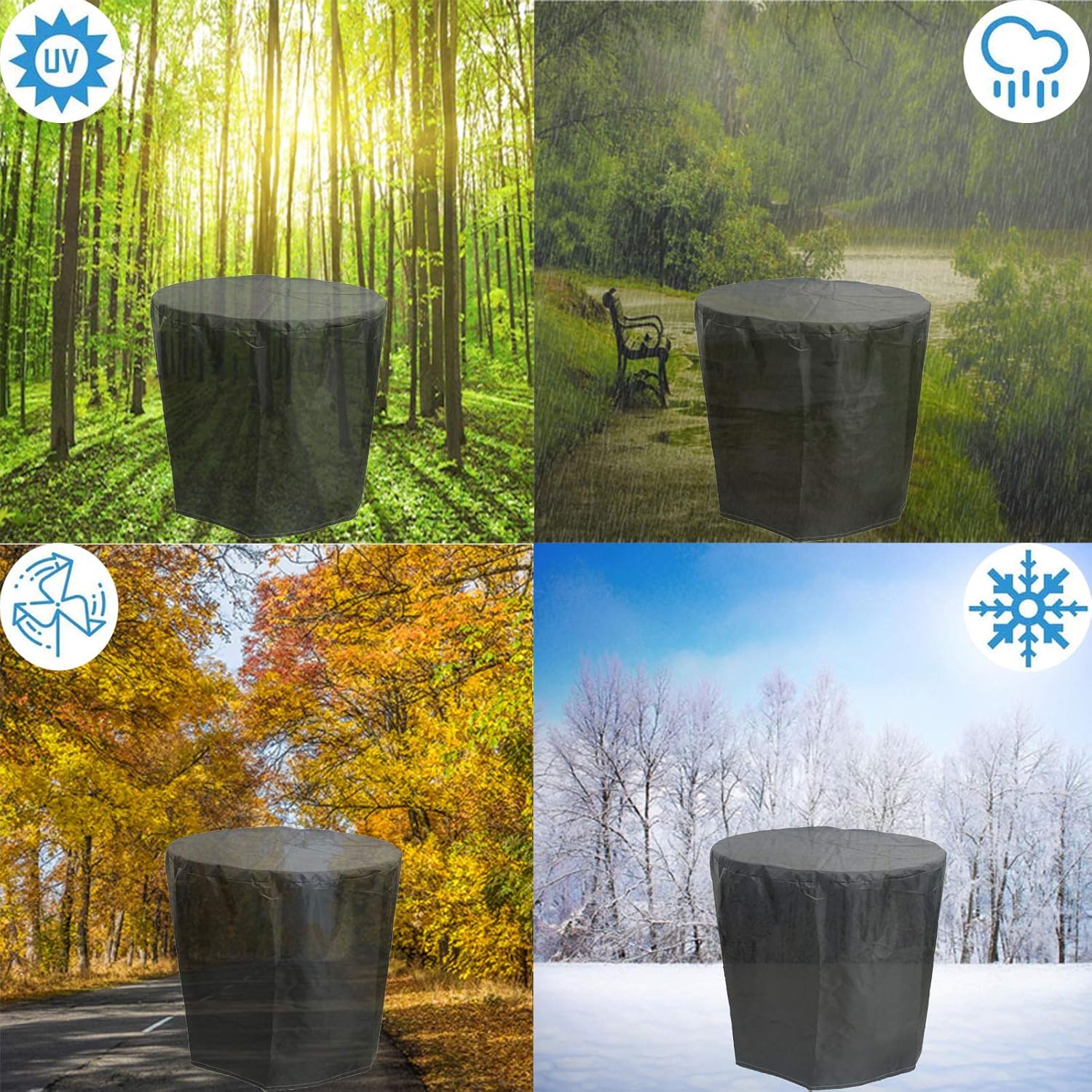 Cubierta Muebles Exterior 33x16in, Fundas para Muebles De Jardãn, Cubierta Redonda Mesa Jardín, Impermeable A Prueba Viento Anti-UV Patio Circular