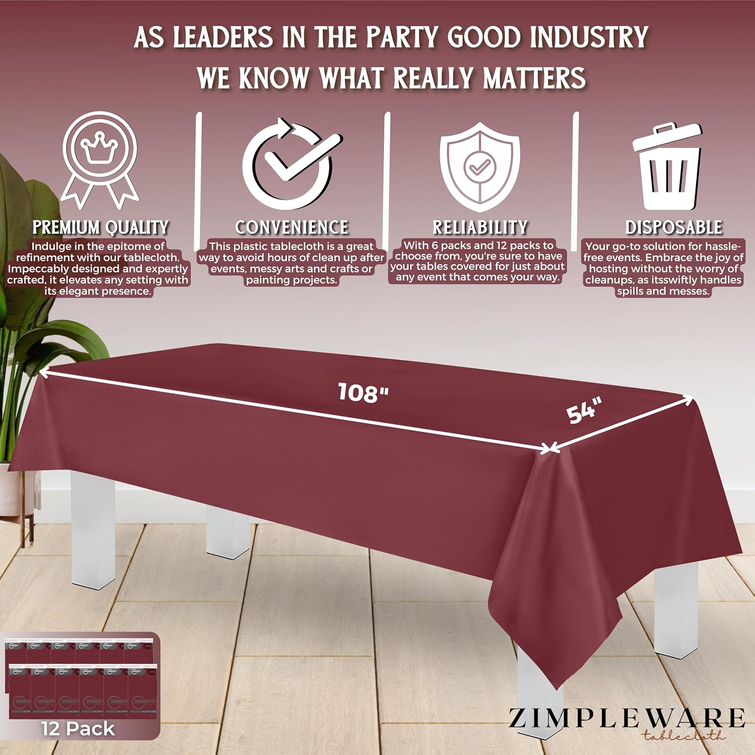 Zimpleware – Mantel redondo de plástico para fiestas de 213cm (84pulgadas) de diámetro (paquete de 1, 6 y 12 unidades)
