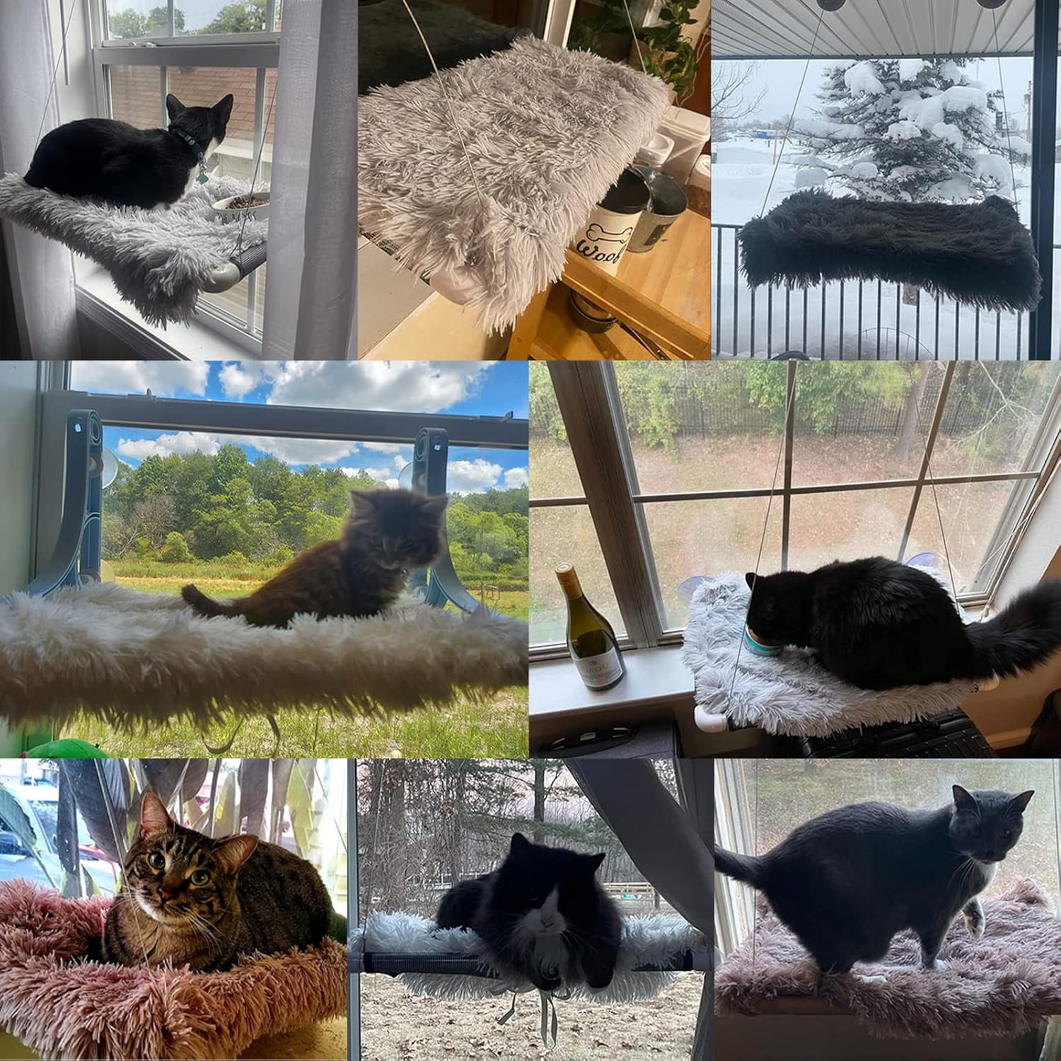 HlinZoom Cat Window Hammock, Cat Window Perch with Fluffy Blanket, Easy to Assemble Cats Window Resting Seat for Sunbathe Indoor
