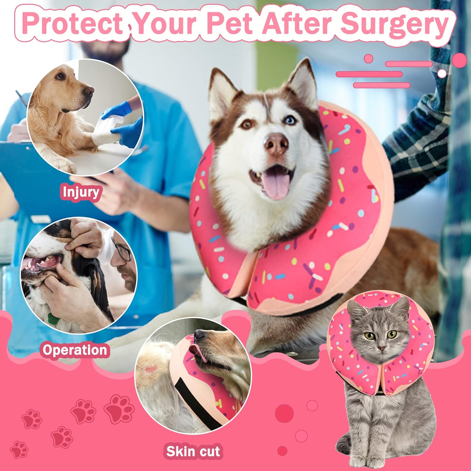 Collar inflable de cono para perros grandes, medianos y pequeños, collar de cono de recuperación suave y ajustable para perros y gatos, cuello de