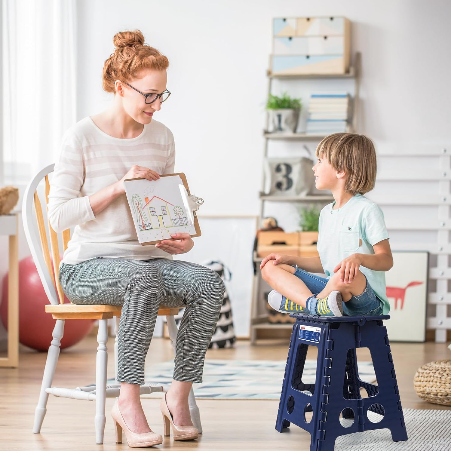 ACSTEP Taburete plegable de 16 pulgadas, taburete plegable de plástico resistente para adultos y niños, taburete con asa, taburete plegable adecuado