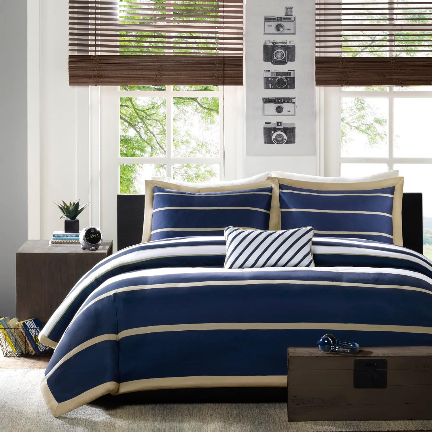 Mi Zone Ashton – Edredón moderno y casual con diseño de bloques de color, funda de edredón para todas las estaciones, ropa de cama para