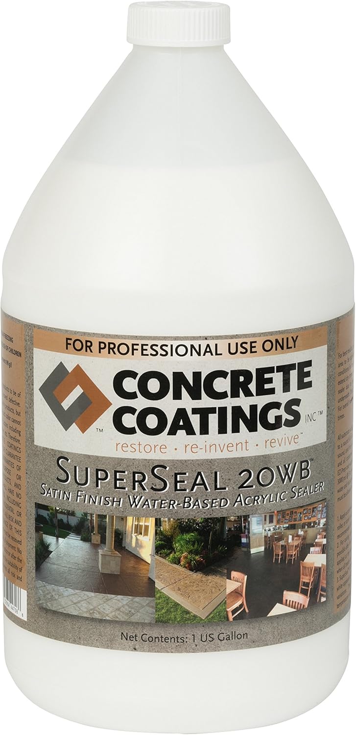 CC Concrete Coatings SuperSeal 20WB – Sellador acrílico a base de agua, secado rápido, seguro y fácil de usar, acabado satinado (1 galón)