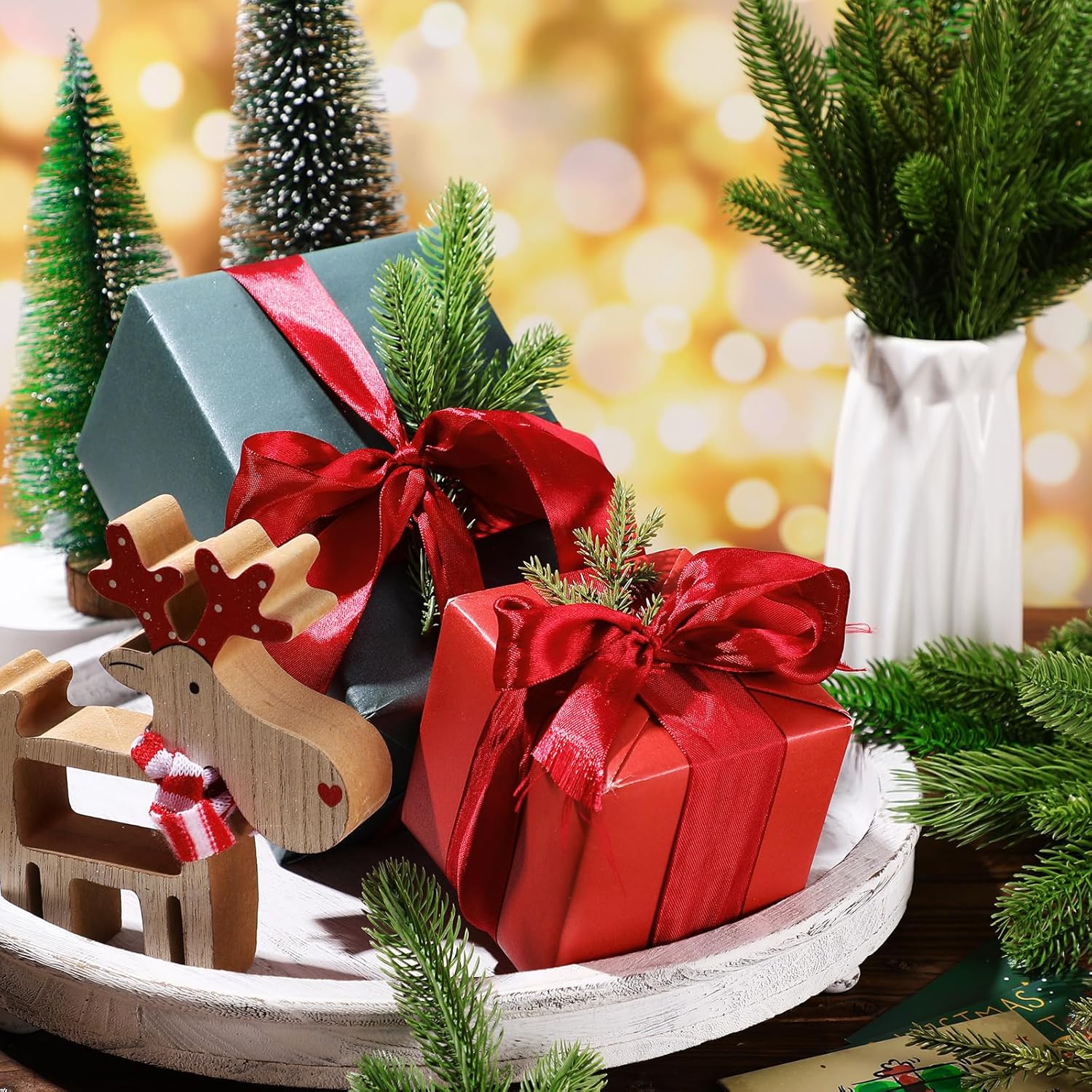 200 agujas de pino artificiales de Navidad, ramas, guirnalda de plantas verdes, agujas de pino, ramas decorativas de Navidad, decoración de pino,