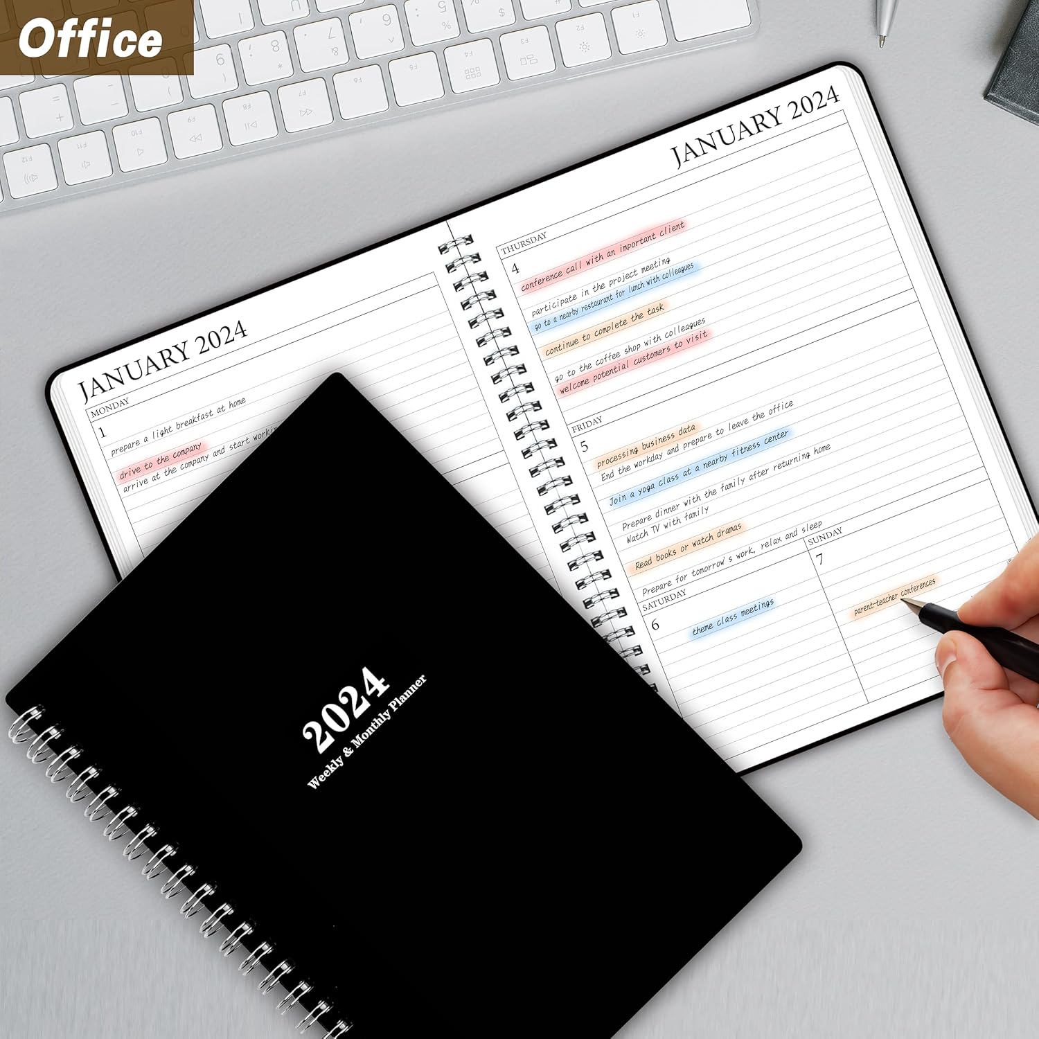 Agenda de enero de 2024 a diciembre de 2024, planificador académico semanal y mensual para profesores, 5.7 x 8.3 pulgadas, calendario de 12 meses,