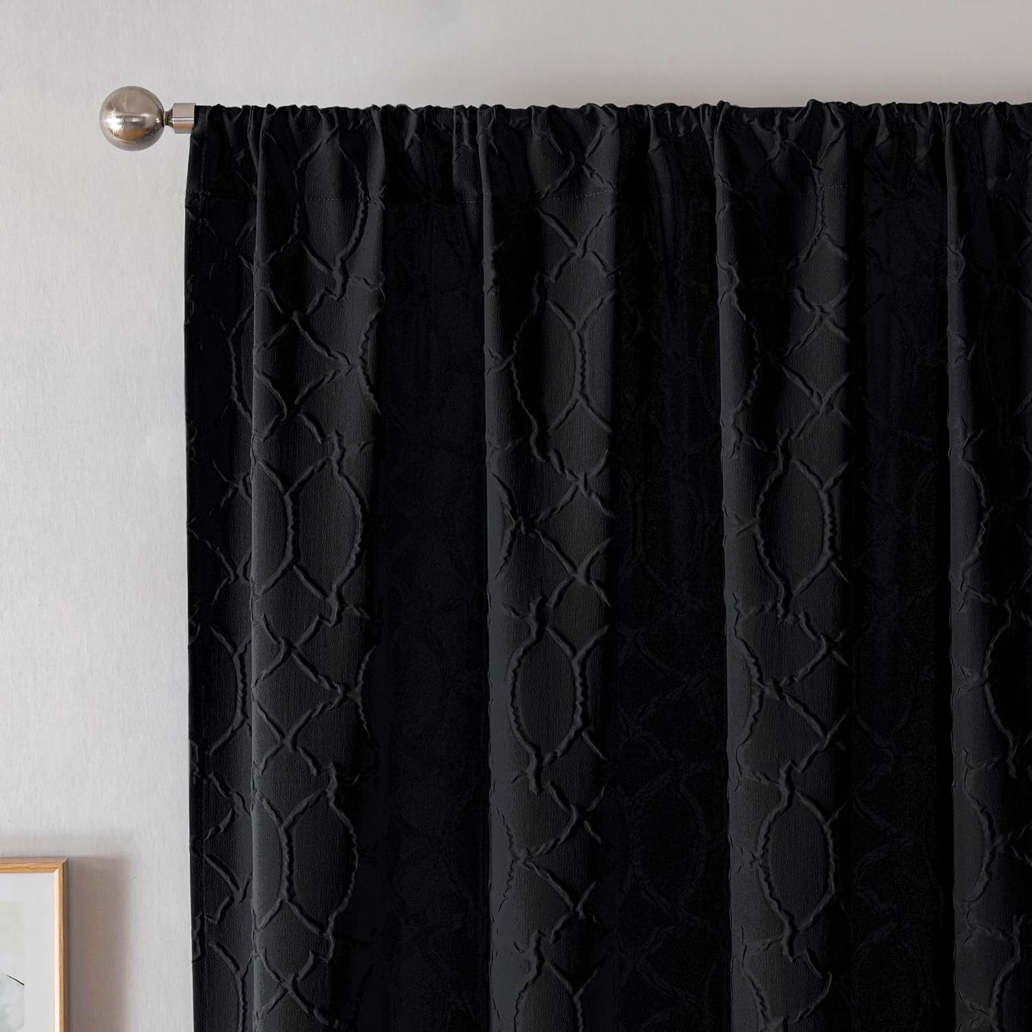 Grace – Cortinas negras filtrantes de luz para sala de estar, juego de 2 paneles de 84 pulgadas de largo, cortinas y paneles de tela suave