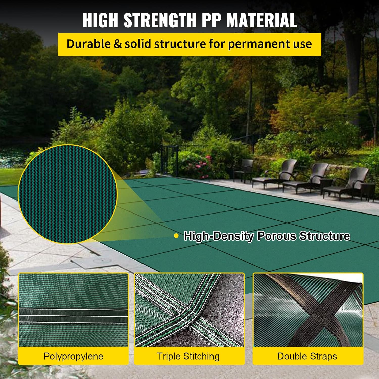 Happybuy – Cubierta de seguridad para alberca rectangular de 14 x 26 pies  4.26 x 7.92 metros, cubierta de seguridad para alberca de malla verde,