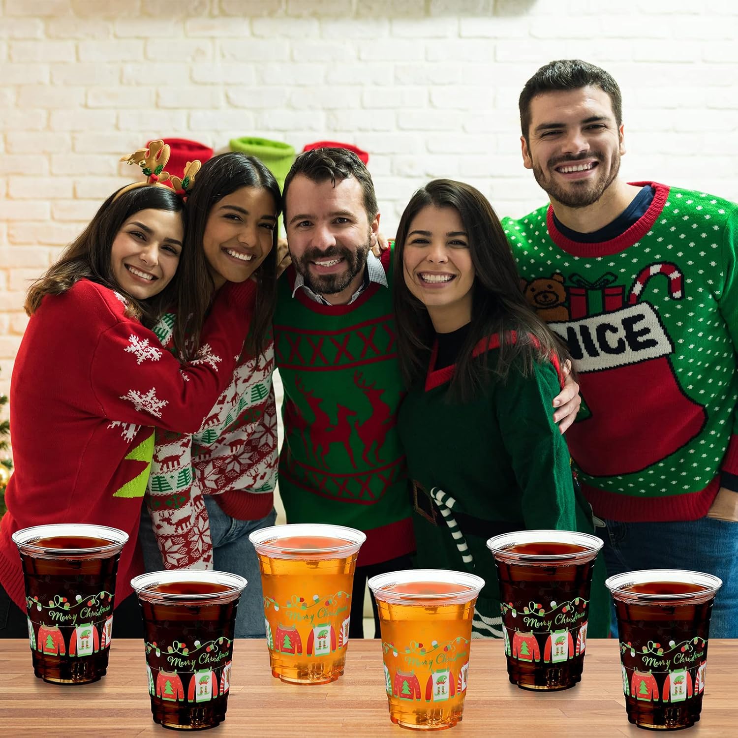 Meanplan 30 vasos de Navidad de 16 onzas desechables de plástico para suétercopos de nieve para decoración de fiestas de Navidad (suéter)
