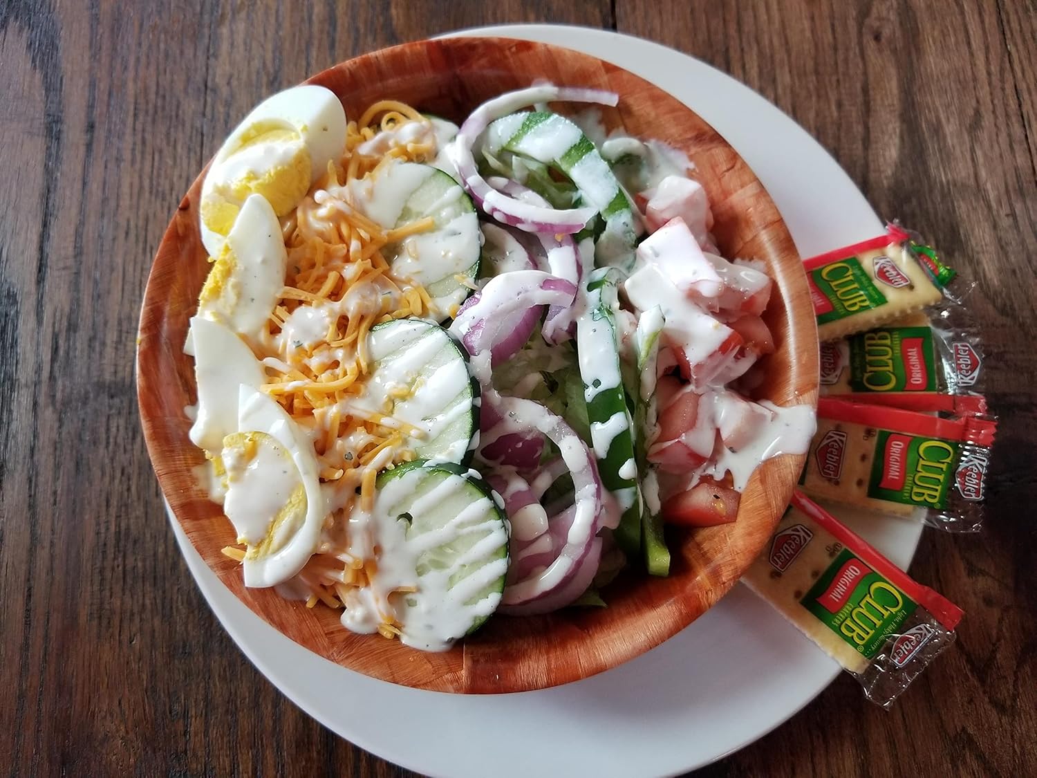 Homazing – Juego de 6 cuencos de ensalada de madera, cuencos de ensalada de 8 pulgadas para el almuerzo, cuencos de madera tejida para alimentos,
