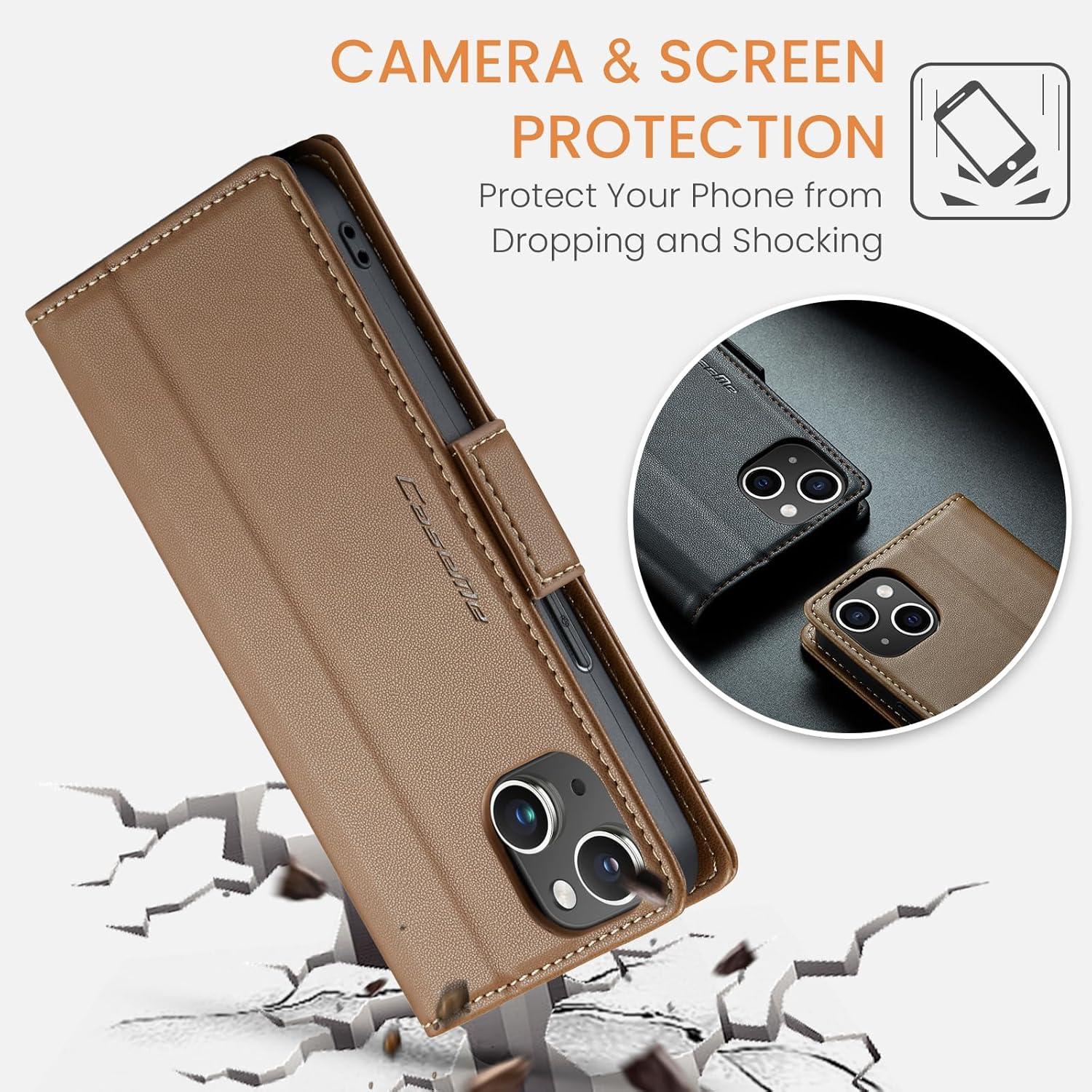 Funda para iPhone 15, bloqueo RFID Funda de piel sintética con tarjetero y soporte para tarjetas, funda a prueba de golpes para iPhone 15 (6.1