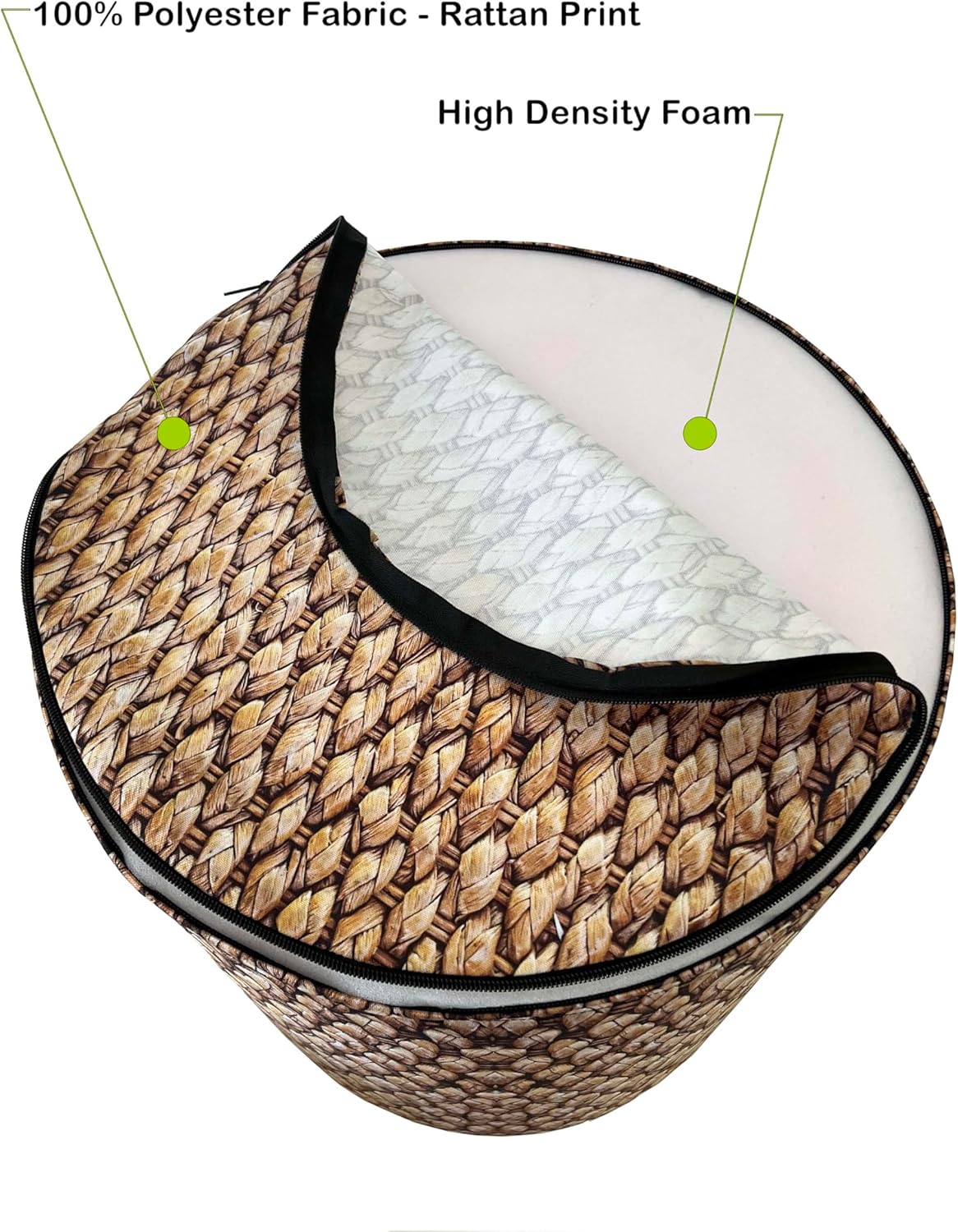 Delsit Woody – Puf otomano para exteriores, estampado de ratán, asiento redondo impermeable y ligero, hecho en Europa, reposapiés, decoración y