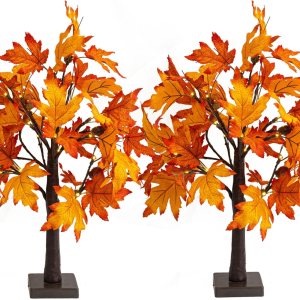 Dazzle Bright Paquete de 2 decoraciones de árbol de arce de otoño iluminadas de 24 pulgadas, 24 luces LED, funciona con pilas, árbol artificial con Dazzle Bright Paquete de 2 decoraciones de árbol de arce de otoño iluminadas de 24 pulgadas, 24 luces LED, funciona con pilas, árbol artificial con