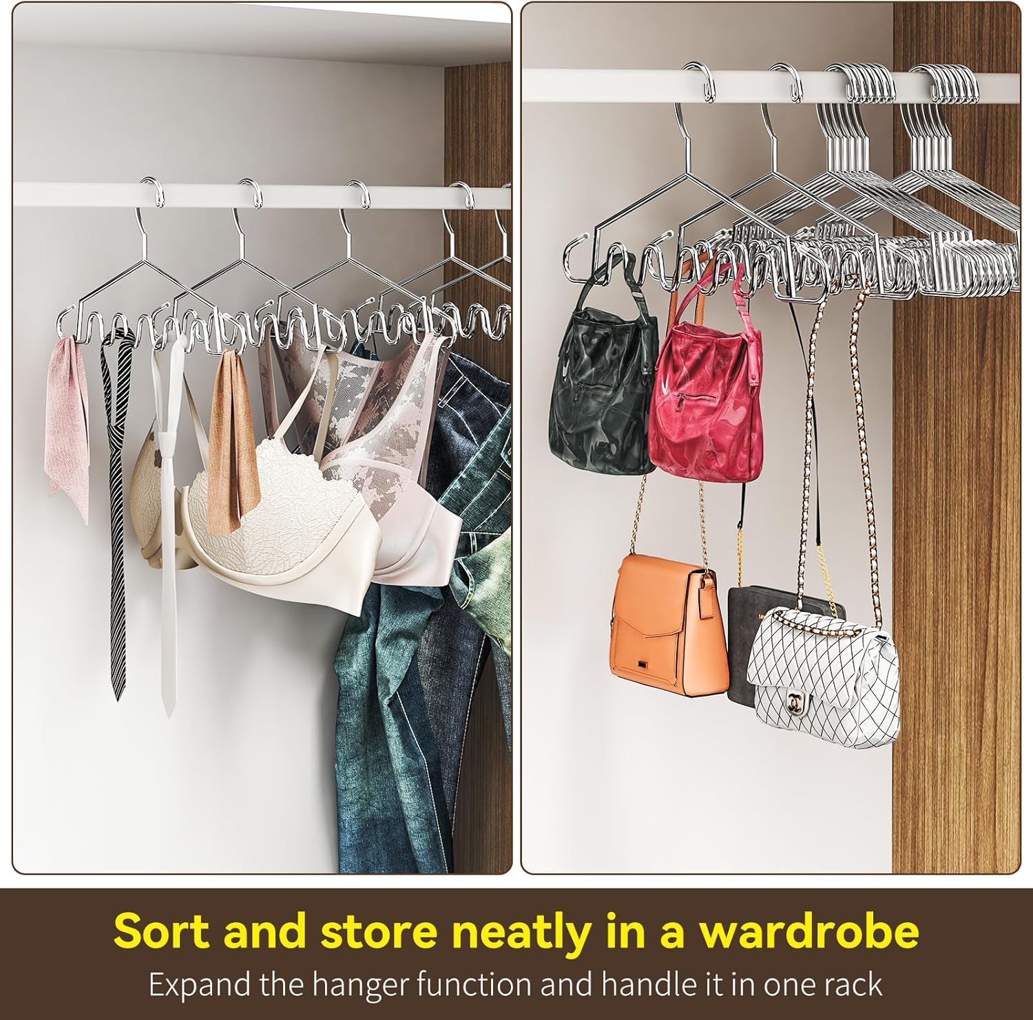 Perchas de metal de acero inoxidable resistente de 16.5 pulgadas para ropa, abrigos, faldas, ropa interior, bolsas, armarios, ahorradores de espacio