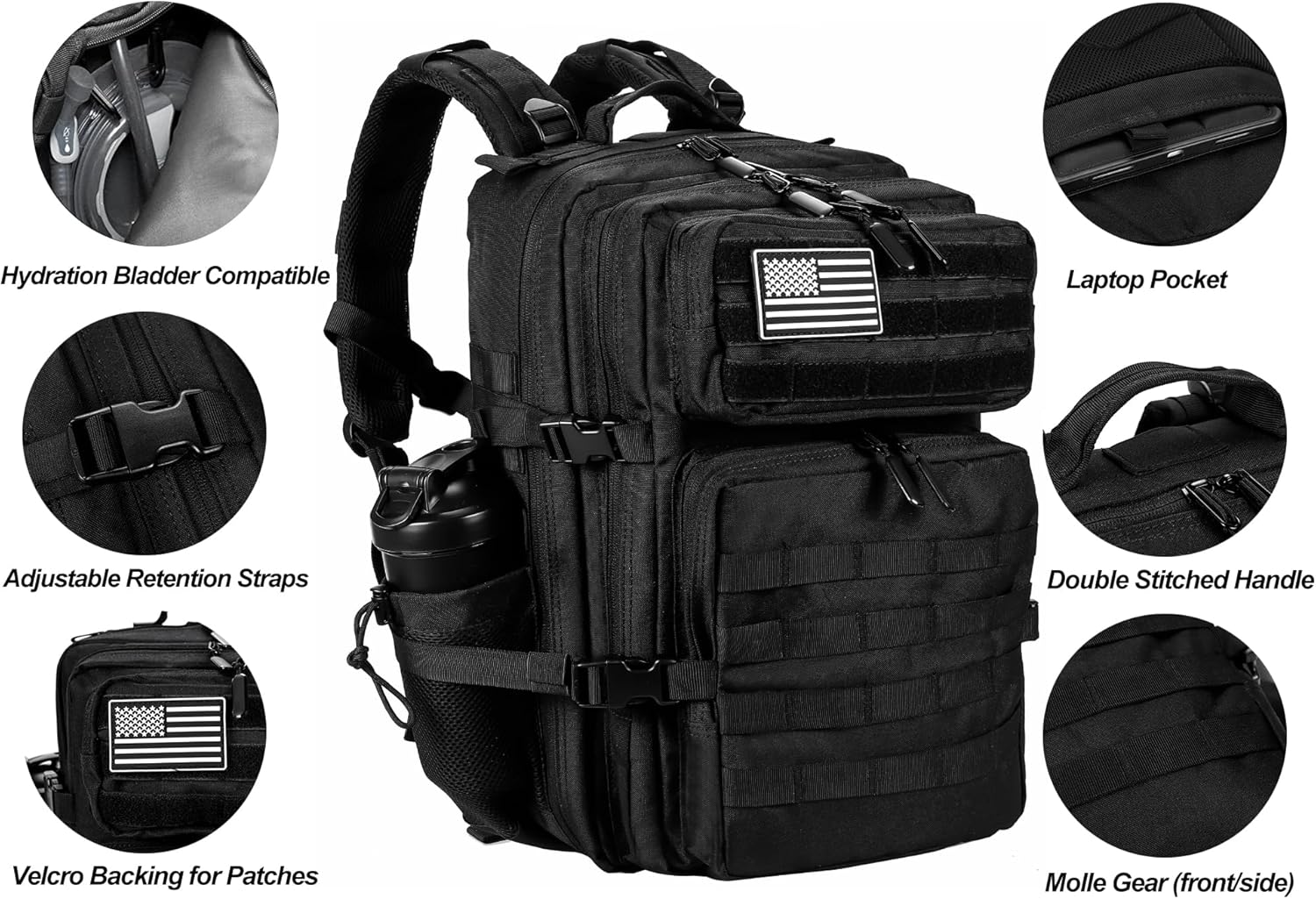 LHI Mochila táctica militar para hombres y mujeres, 45L, 3 días, paquete de asalto, mochila grande con sistema Molle