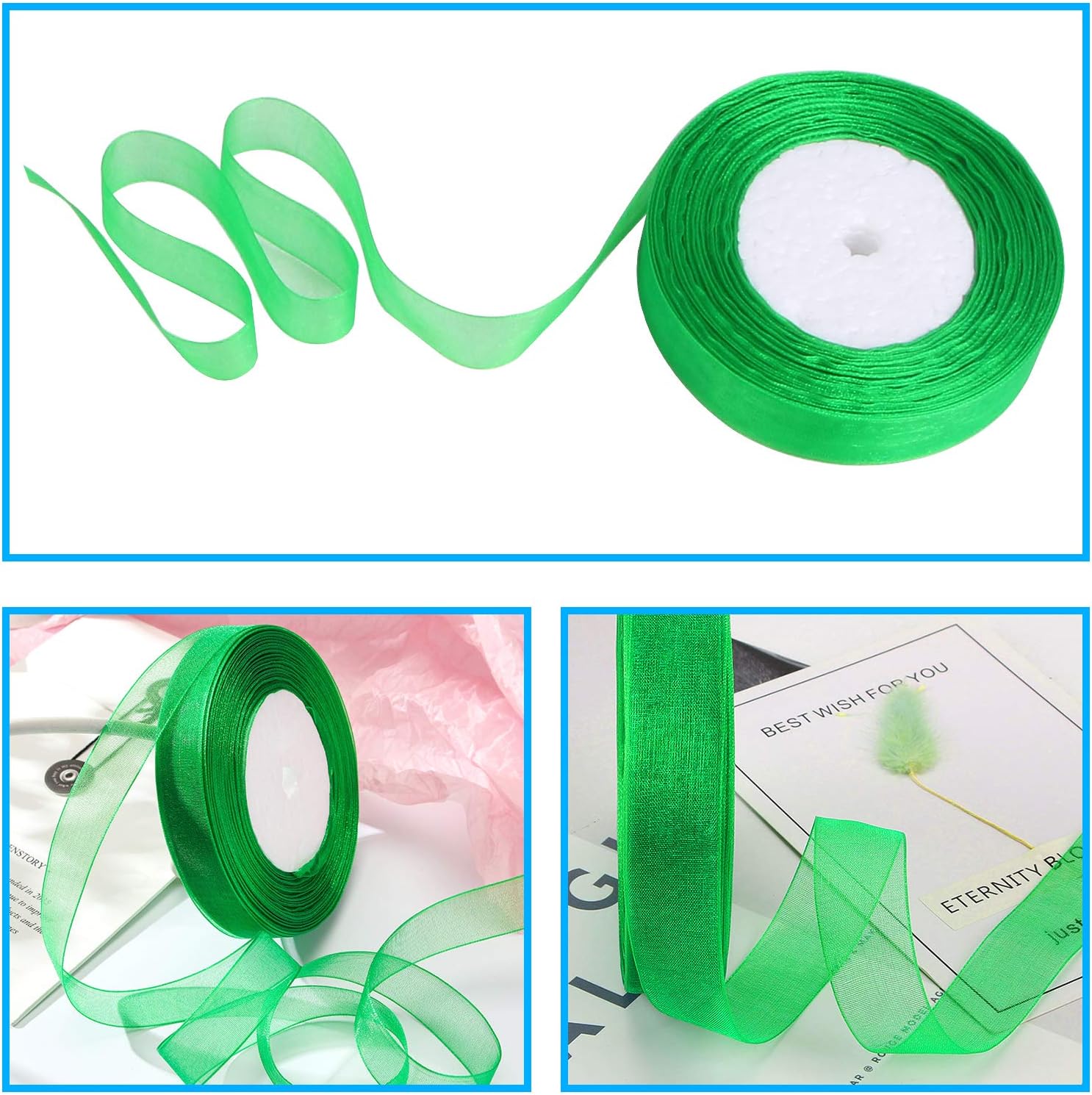 DECYOOL 2 rollos de cintas de organza de Navidad de 100 yardas de 0.8 pulgadas de ancho para decoración de envoltura de regalos, rojo y verde