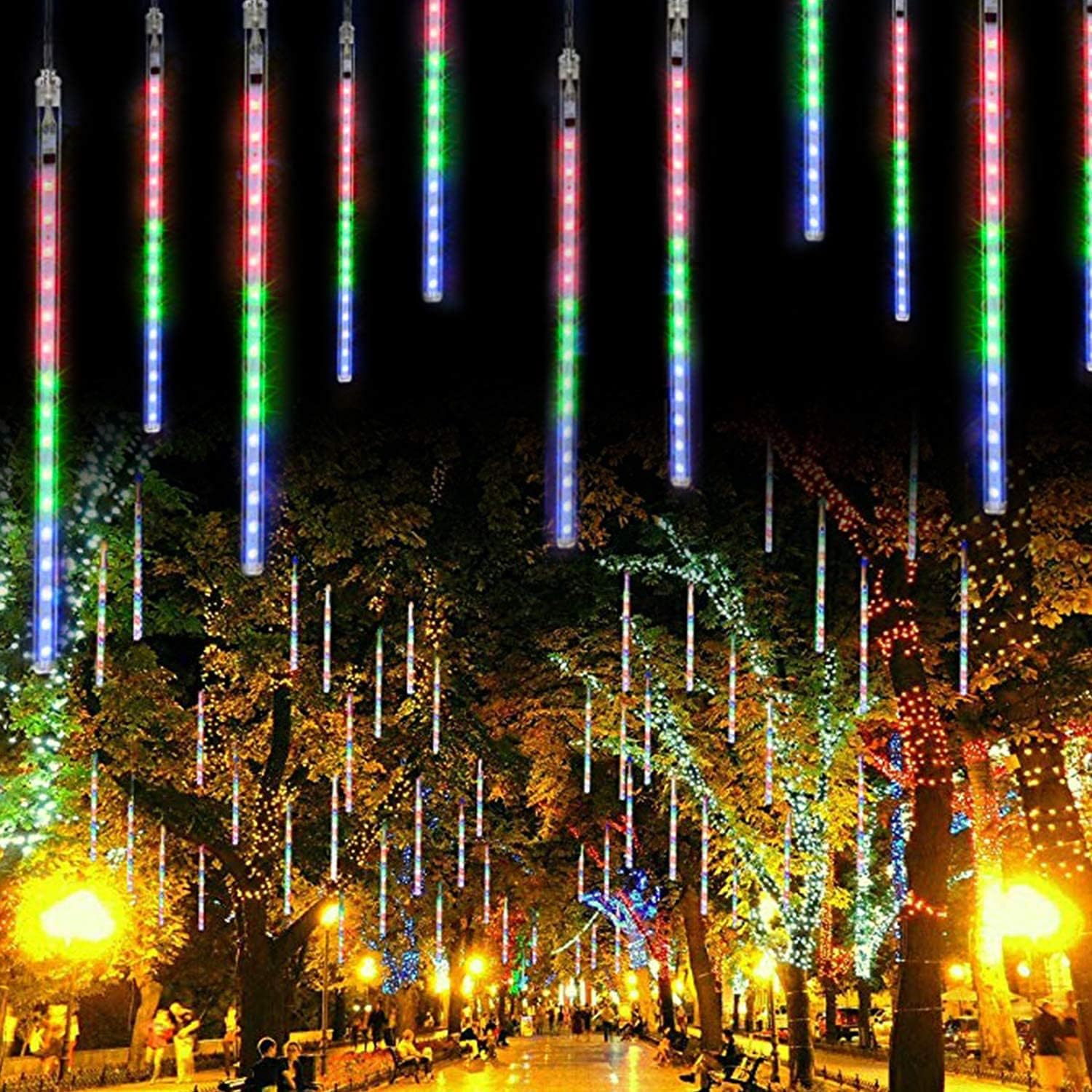 Luces LED de lluvia de meteoritos, gotas de lluvia y carámbanos, gotas de lluvia que caen, 11.8 in, 8 tubos, impermeables, luces en cascada para