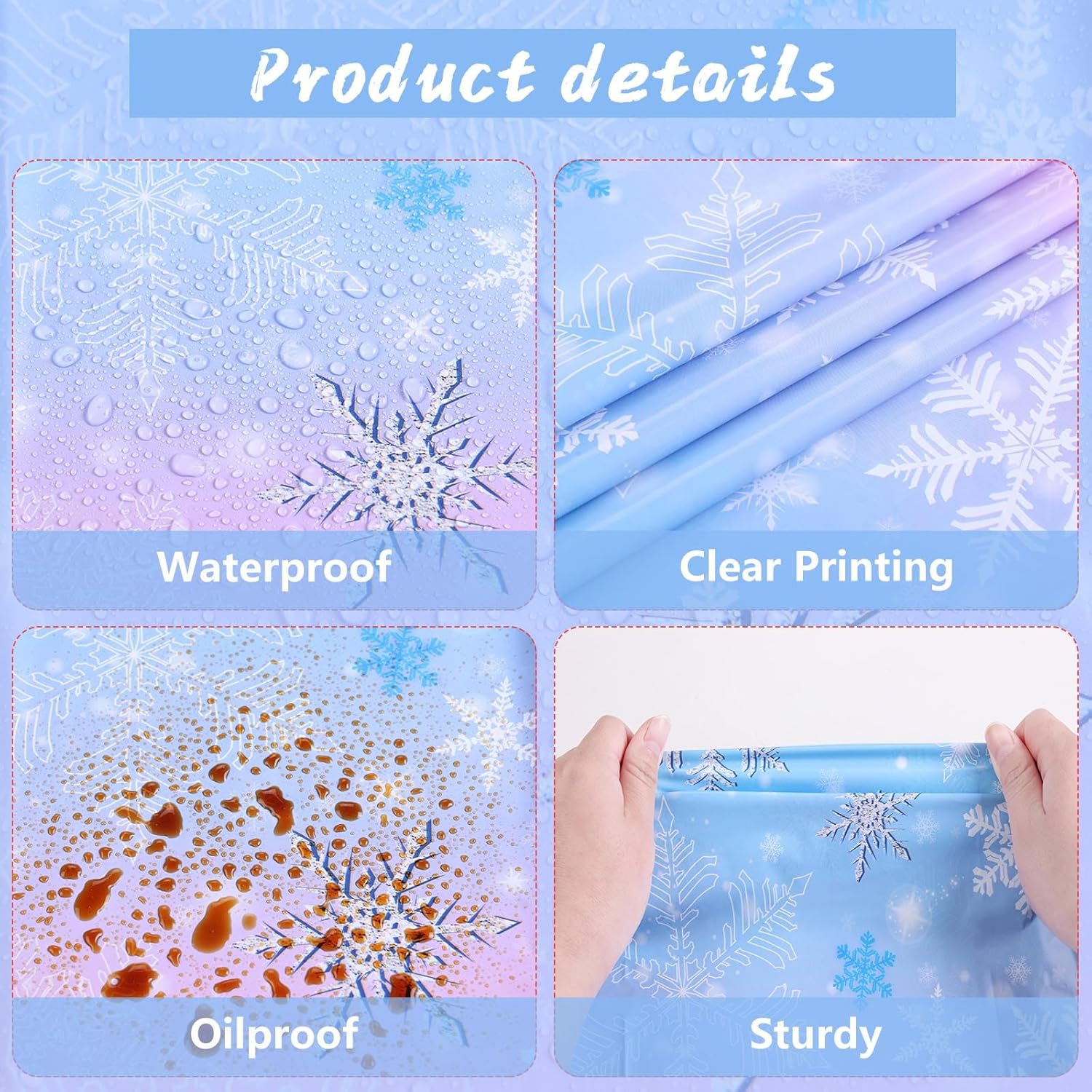 Kesfey Paquete de 3 manteles de Navidad con copos de nieve de 51 x 87 pulgadas, mantel desechable de plástico con copos de nieve blancos para fiesta