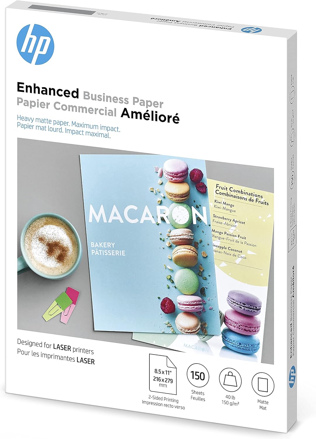 Hp Q6543a Papel para folleto láser de color, brillo 98, 40 libras, 8-12 x 11, blanco, 150 shtspaquete