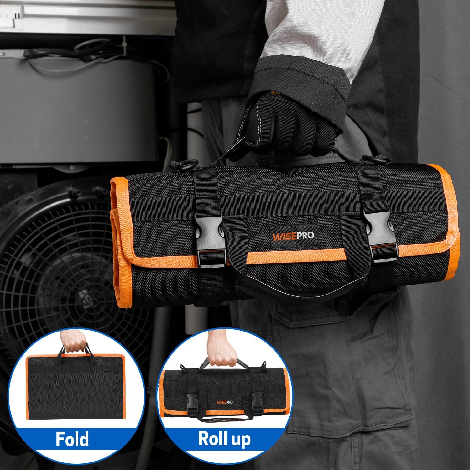 WISEPRO Bolsa enrollable para herramientas, bolsa enrollable de herramientas resistente con 3 bolsas desmontables, bolsas de rollo de herramientas
