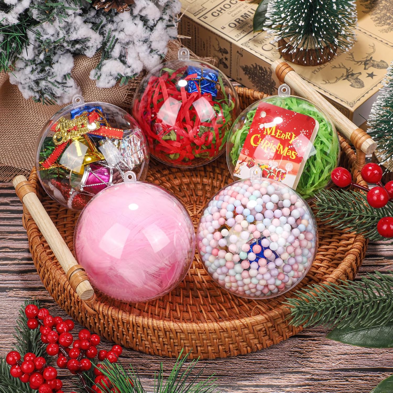 ANVAVO 100 bolas de plástico transparente rellenables de 3.150 in para Navidad, manualidades, adornos transparentes, inastillables, adornos