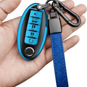 Sindeda Funda compatible con llavero Nissan con llavero de cuero, funda de TPU suave para llave remota inteligente Altima Sentra, Maxima, Rogue, Sindeda Funda compatible con llavero Nissan con llavero de cuero, funda de TPU suave para llave remota inteligente Altima Sentra, Maxima, Rogue,