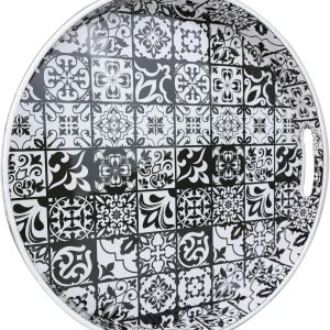 Spsyrine Bandejas redondas de plástico bohemias de 13 pulgadas con asas para sala de estar, mesa auxiliar, otomana, baño, cocina Spsyrine Bandejas redondas de plástico bohemias de 13 pulgadas con asas para sala de estar, mesa auxiliar, otomana, baño, cocina