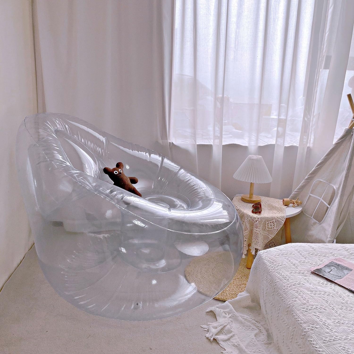 Baiao Silla inflable, sofá inflable transparente, sofá inflable, puf, sofá perezoso para habitación, muebles divertidos para interiores y exteriores