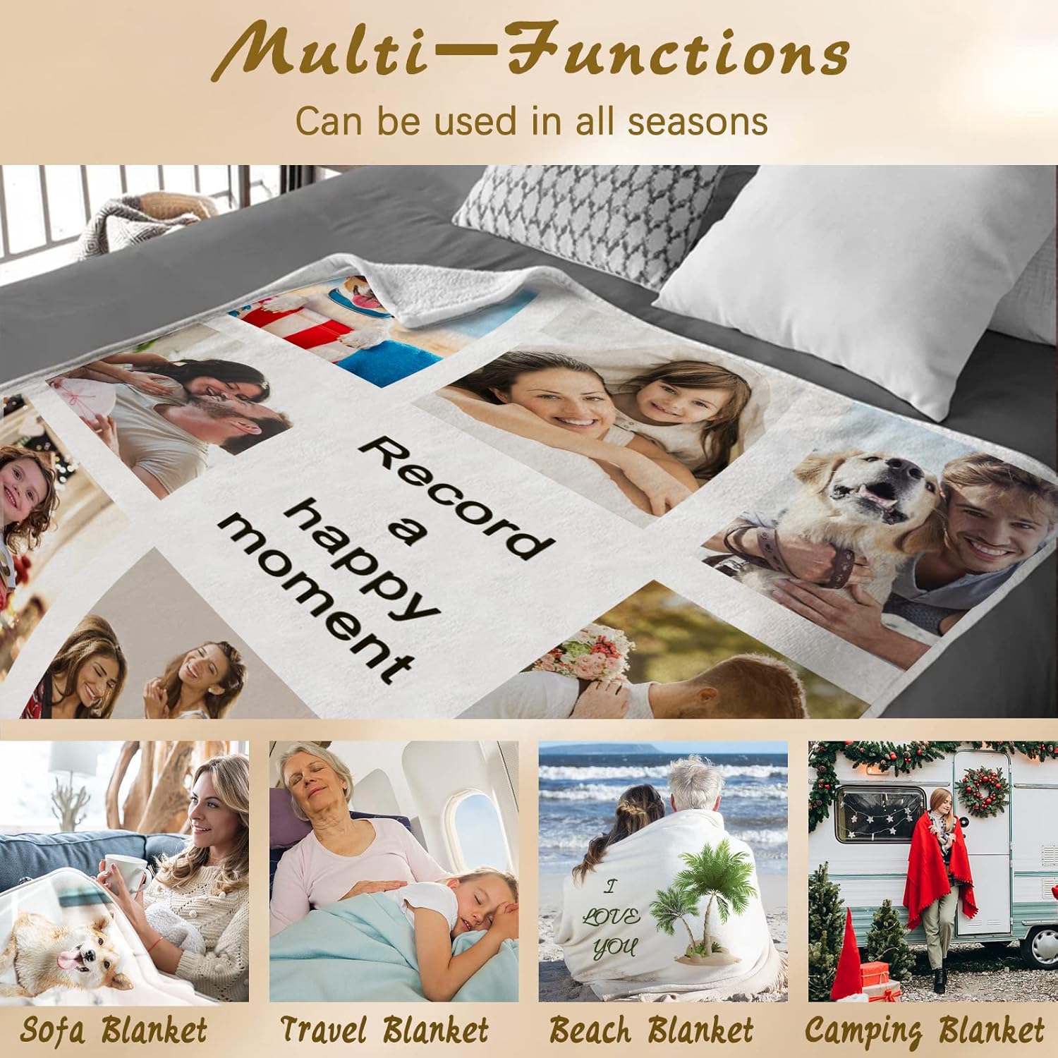 Manta personalizada con fotos, texto, manta de cama personalizada con imagen, manta de franela personalizada para madres, padres, amantes, Navidad,
