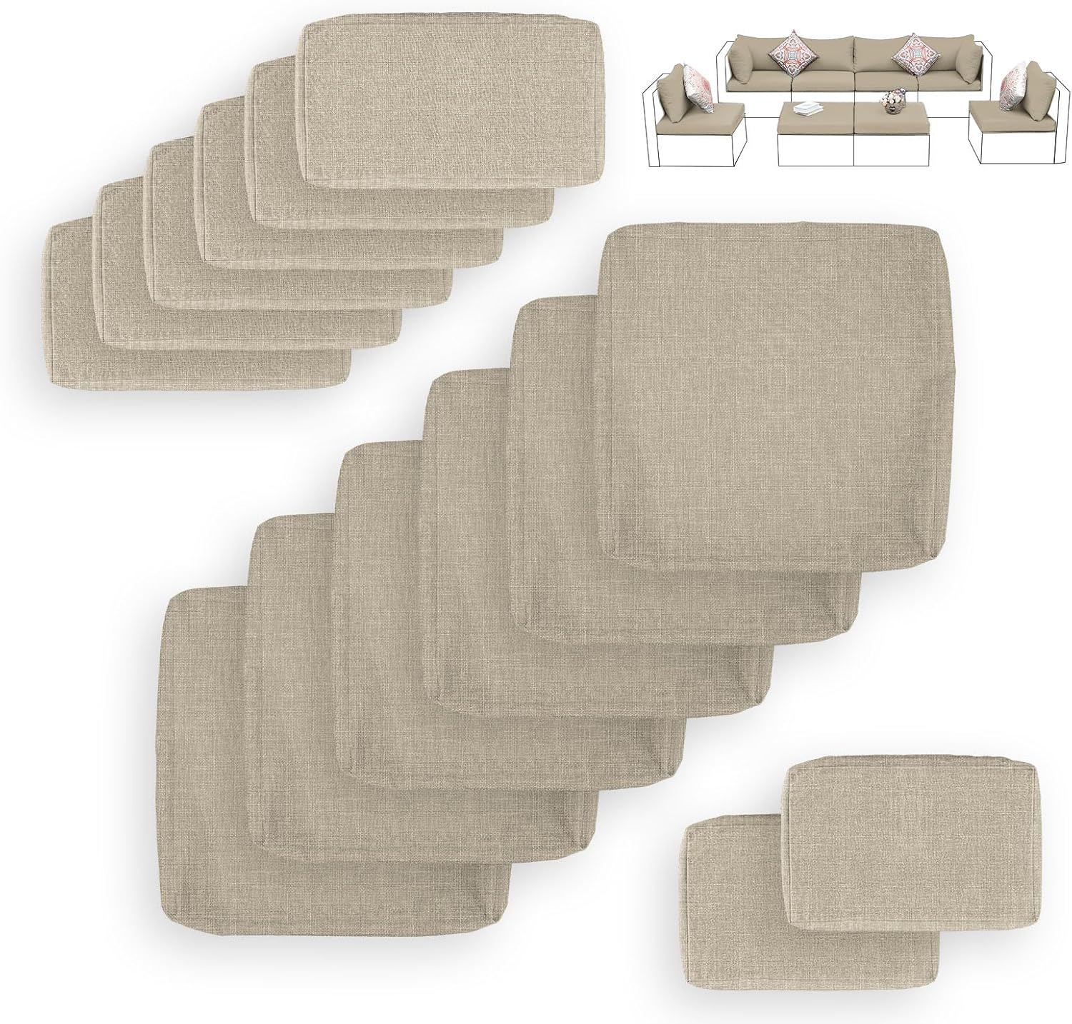 14 fundas de cojín de repuesto para muebles de patio al aire libre, color beige, con cremallera, fundas de cojín de patio de 27 x 27 pulgadas (solo