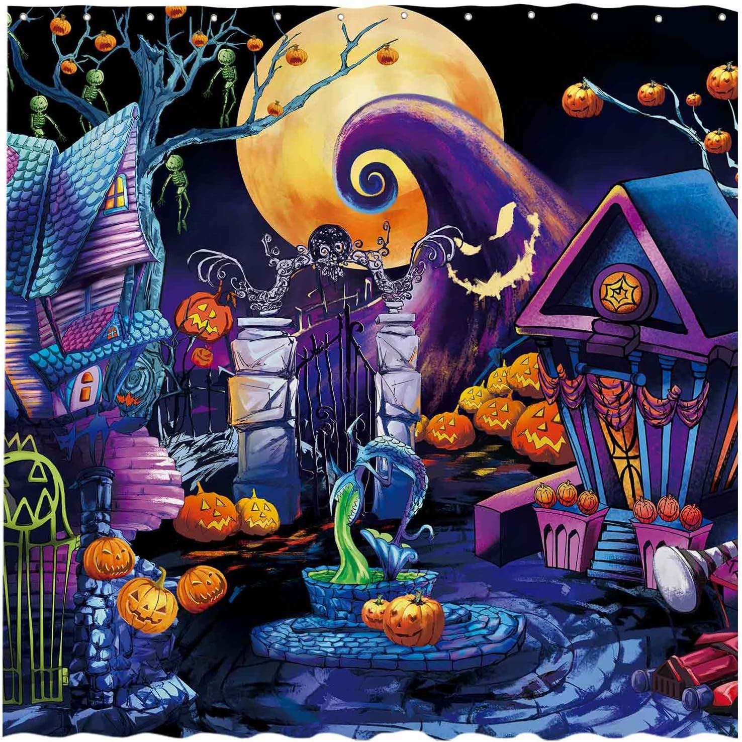 Allenjoy Cortina de ducha de Halloween antes de Navidad, 72 x 72 pulgadas, para decoración de baño, lavable a máquina (ganchos no incluidos)