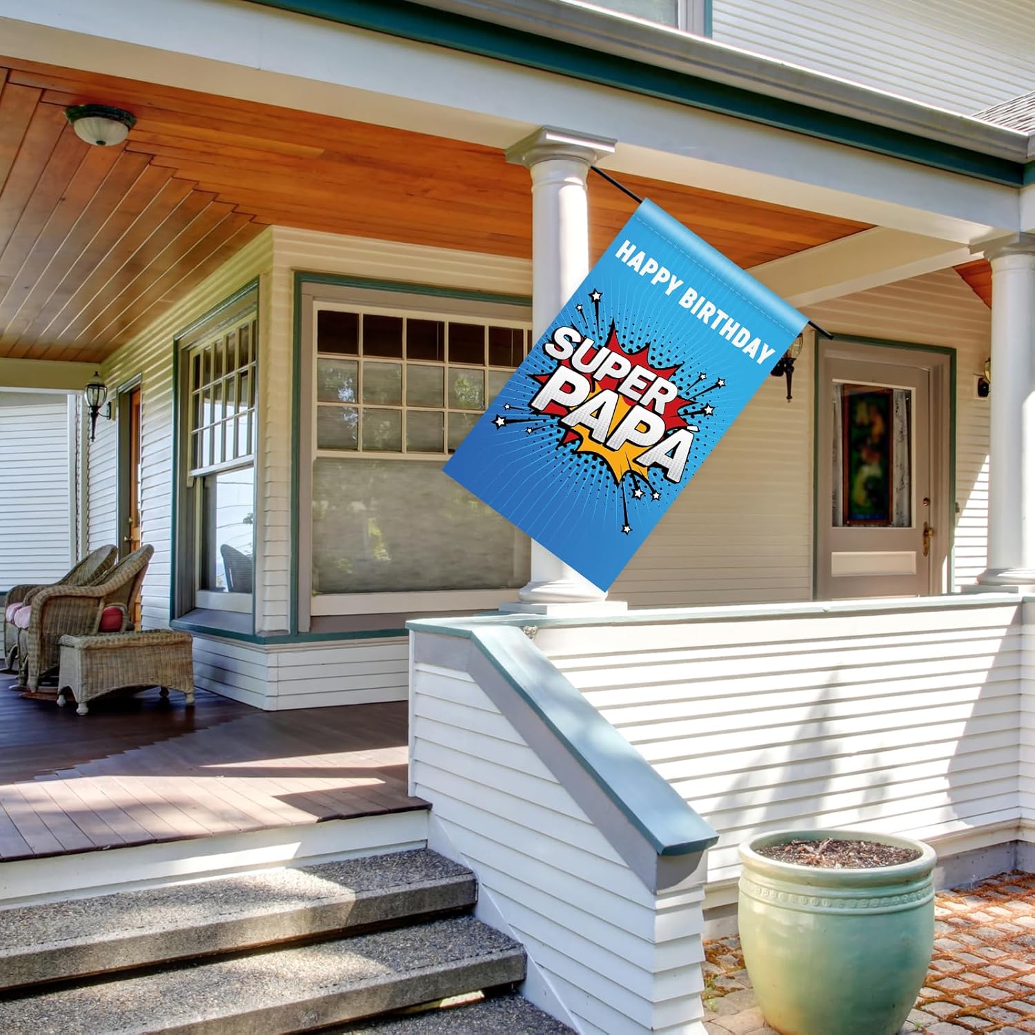 Super PAPA – Bandera vertical de poliéster de doble cara, letrero de feliz cumpleaños para papá, decoración al aire libre, 12 x 18 pulgadas