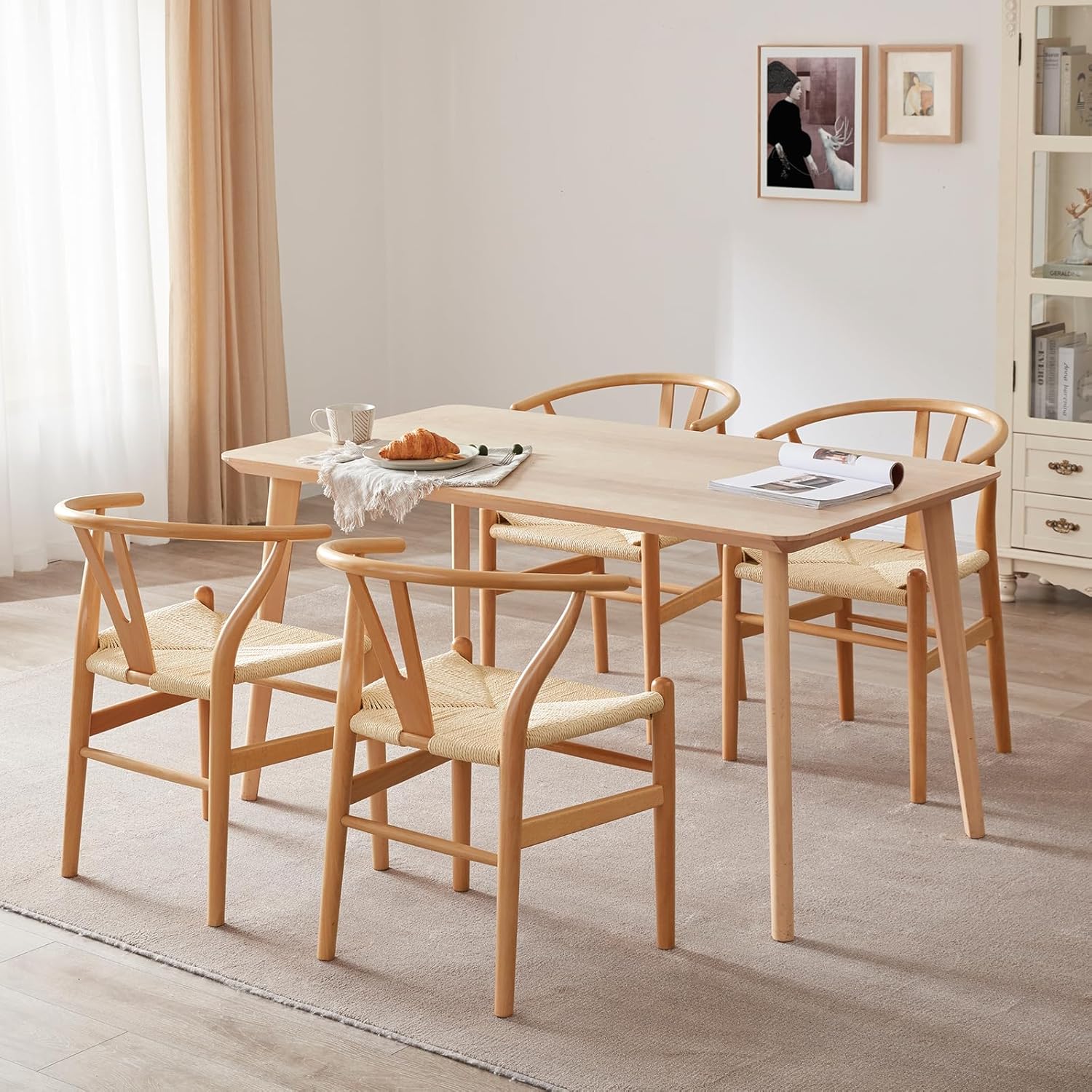 STARY Juego de 2 sillas de comedor Wishbone de madera moderna de mediados de siglo para tu casa de playa, naturaleza
